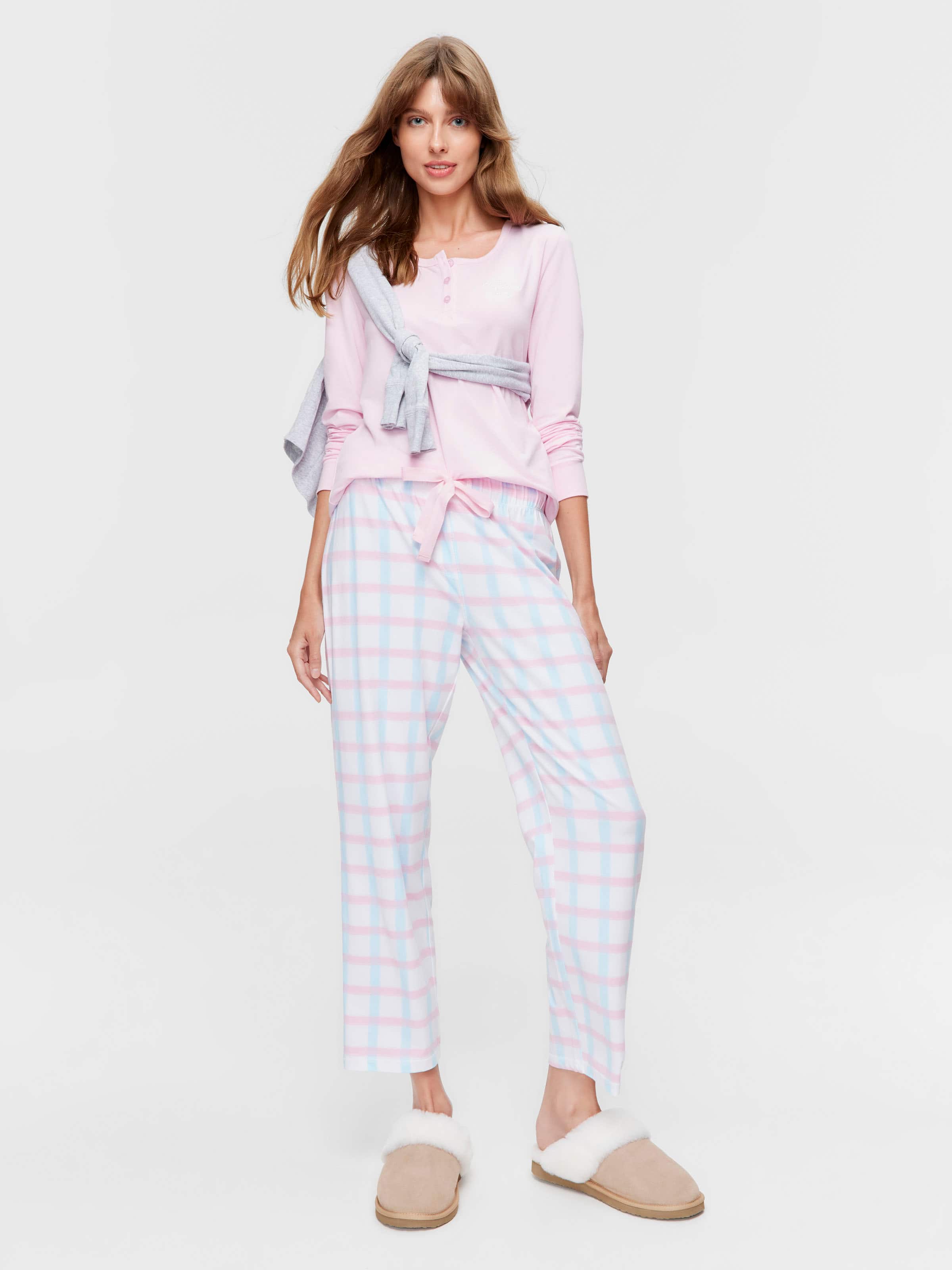 Check Straight Leg Pj Pant