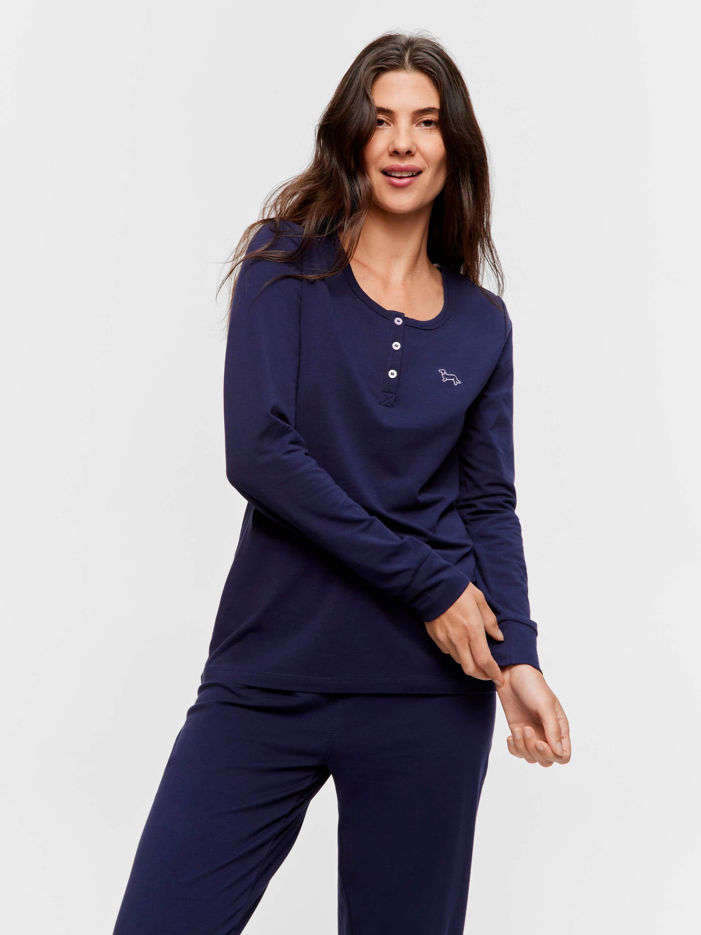 Navy Henley Long Sleeve Top