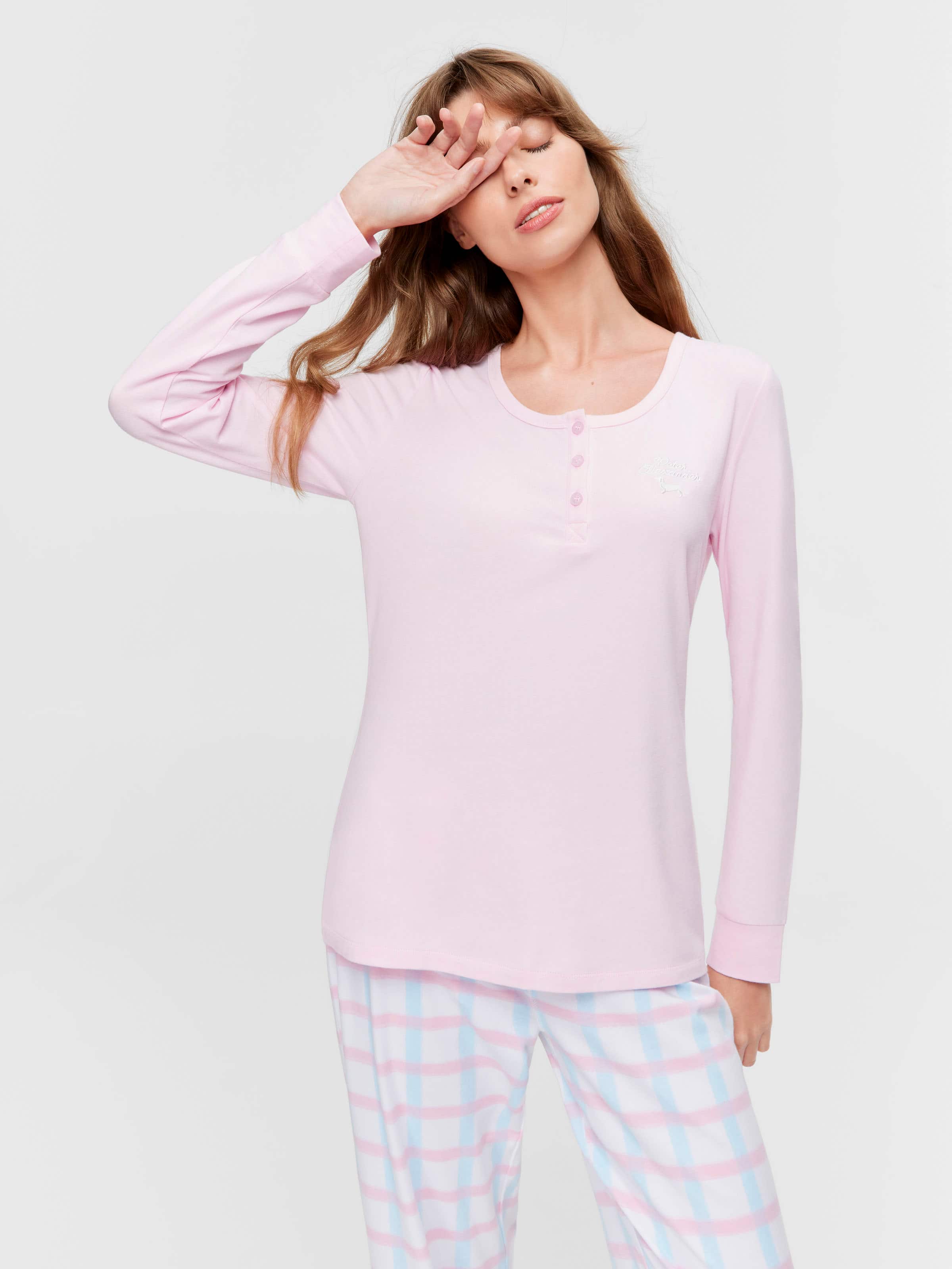 Pink Henley Long Sleeve Top
