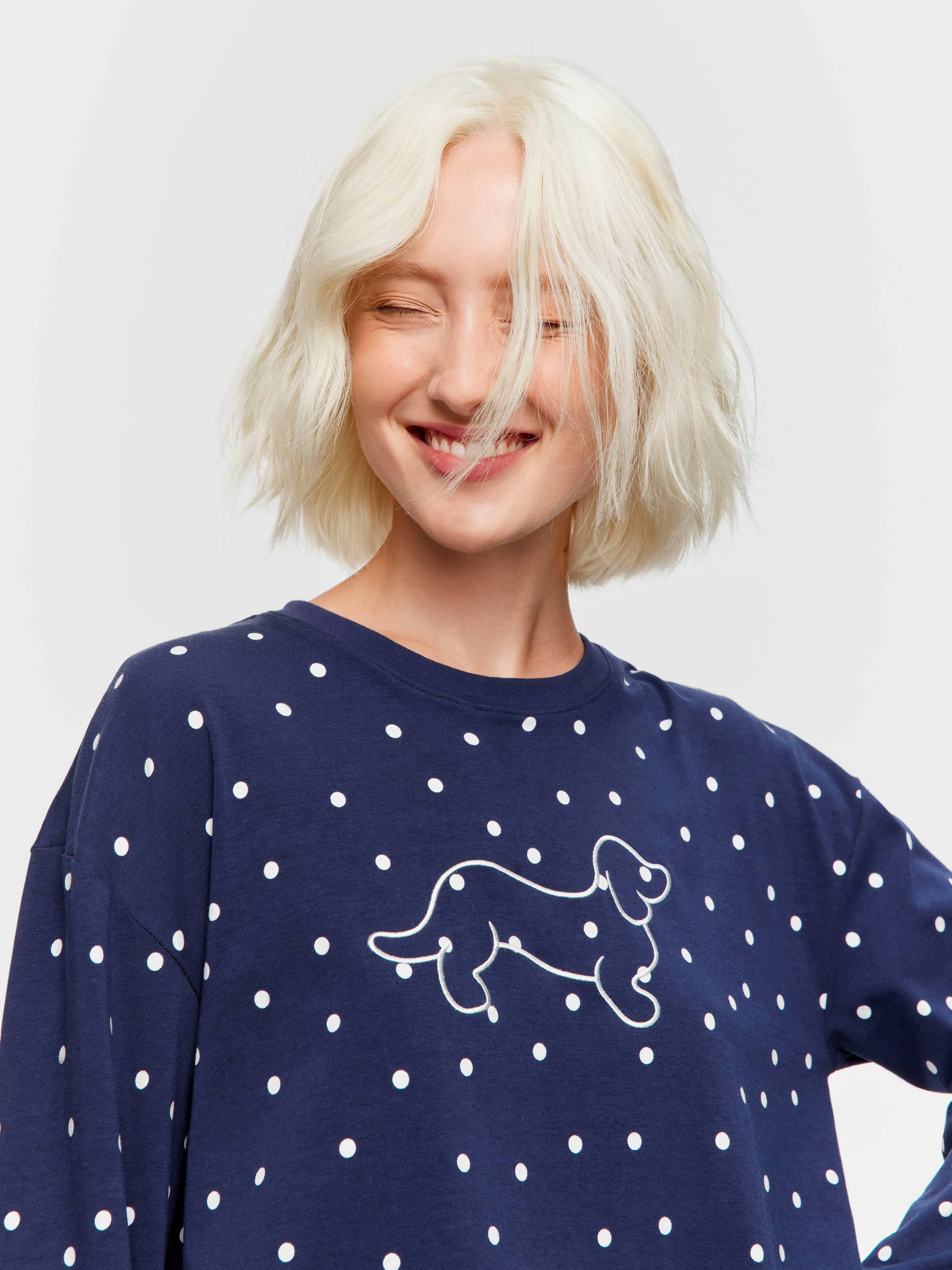 Navy Spot Long Sleeve Pj Set