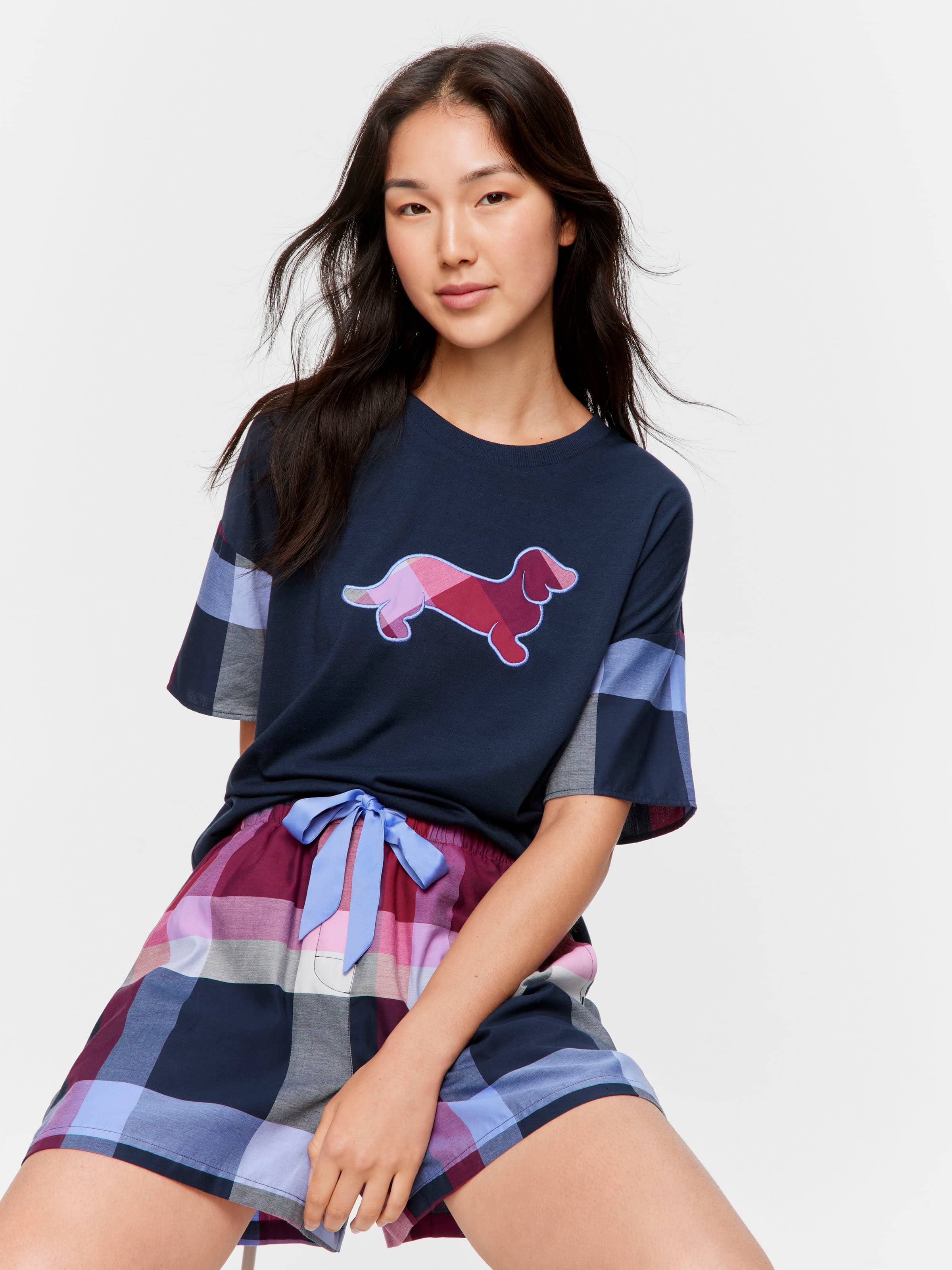 Navy & Maroon Check Mid Short