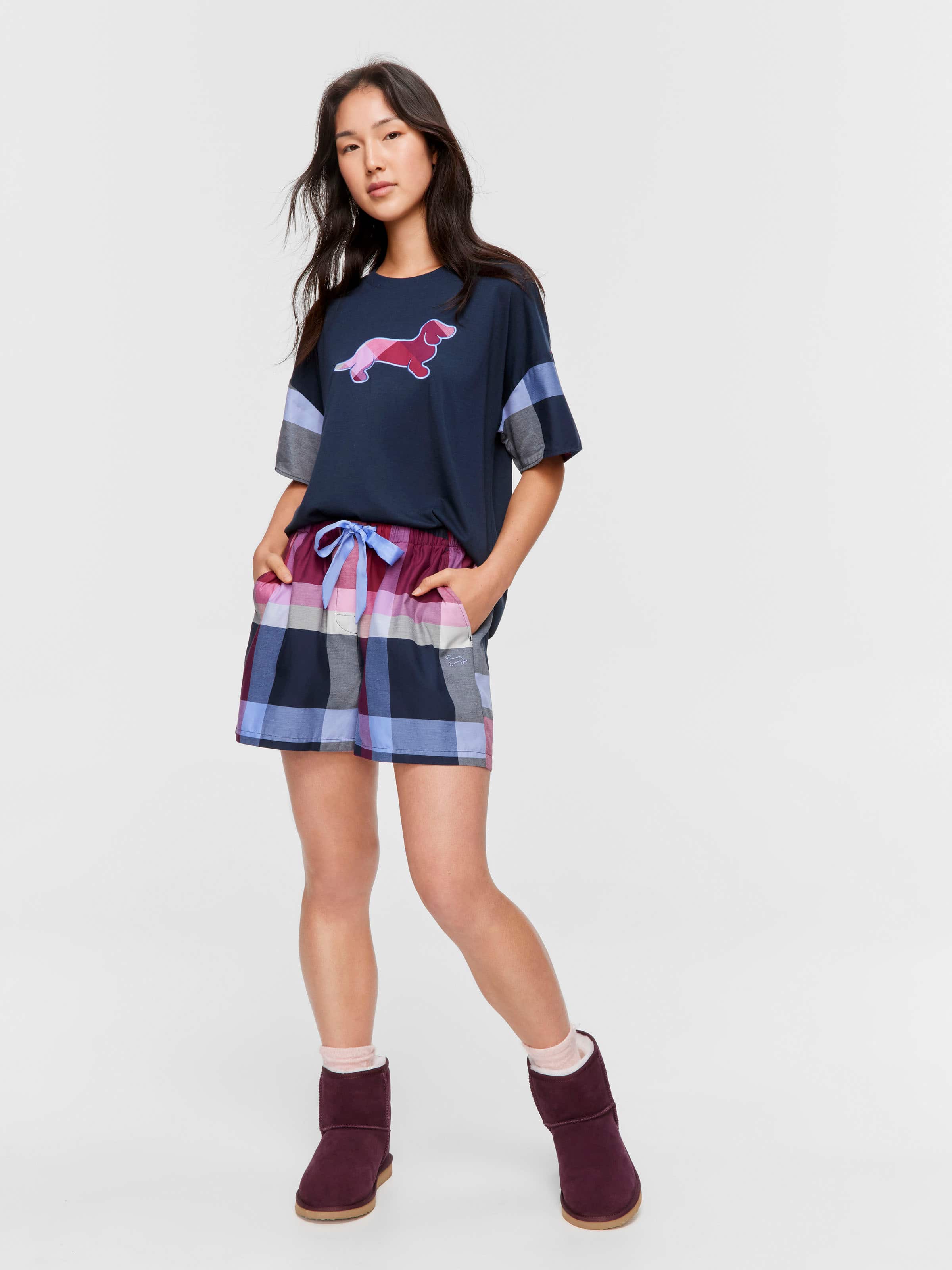 Navy & Maroon Check Mid Short