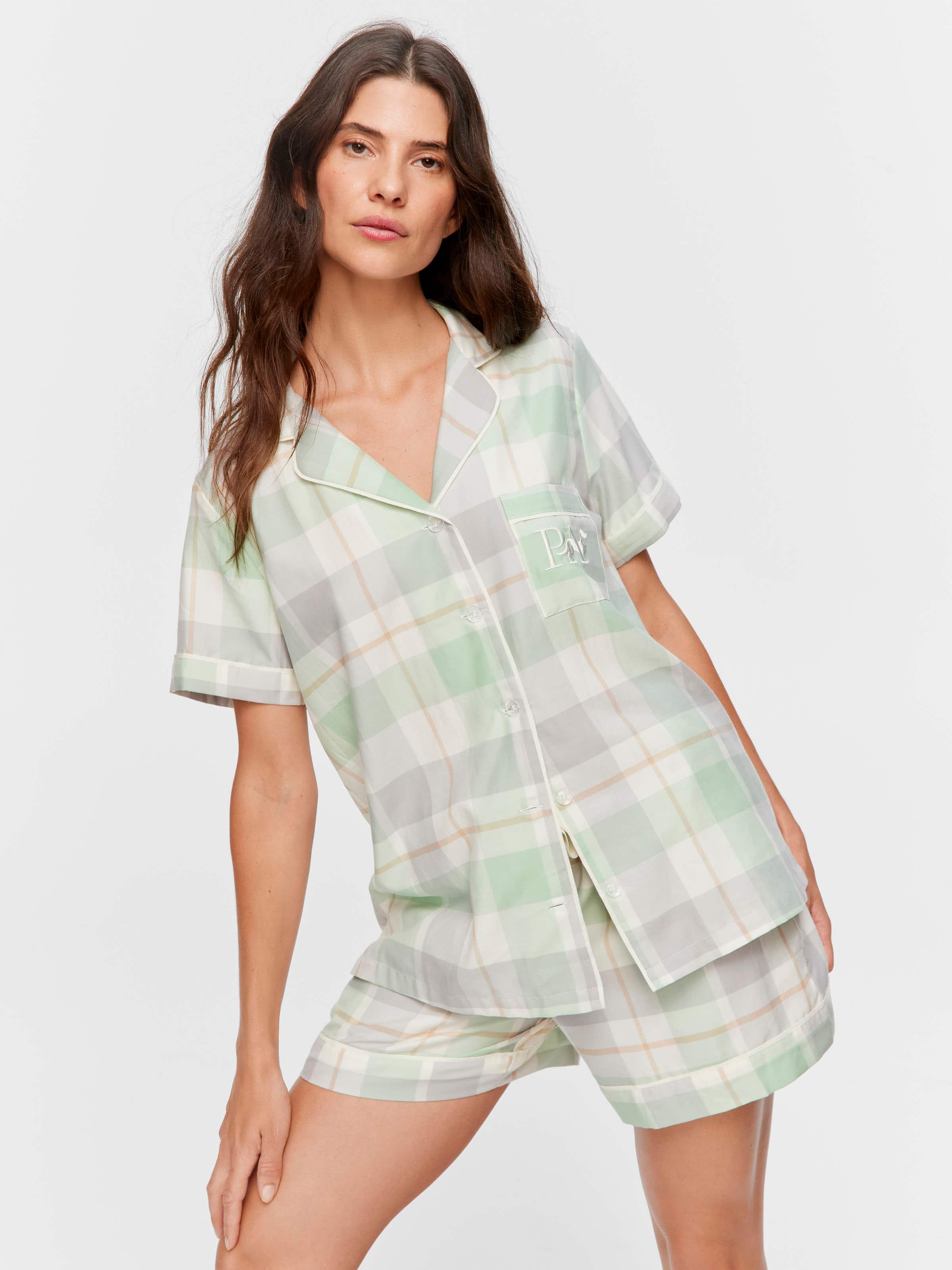 Mint Check Shortie Pj Set