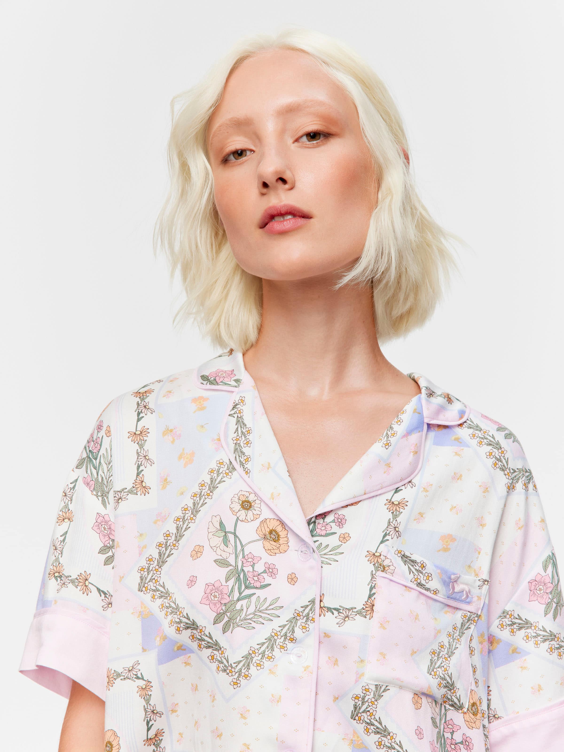 Floral Scarf Short Sleeve & 3/4 Pant Pj Set