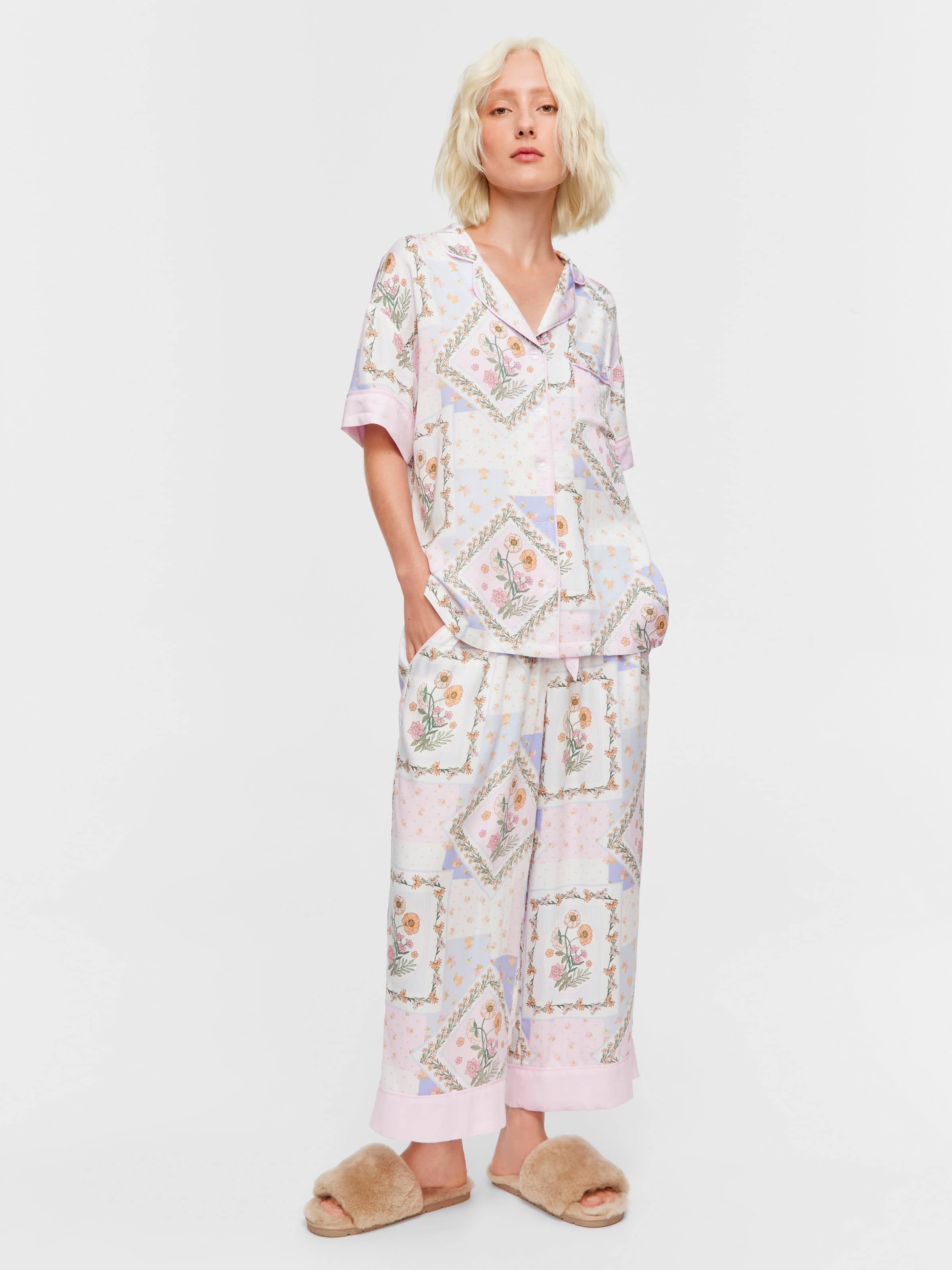 Floral Scarf Short Sleeve & 3/4 Pant Pj Set