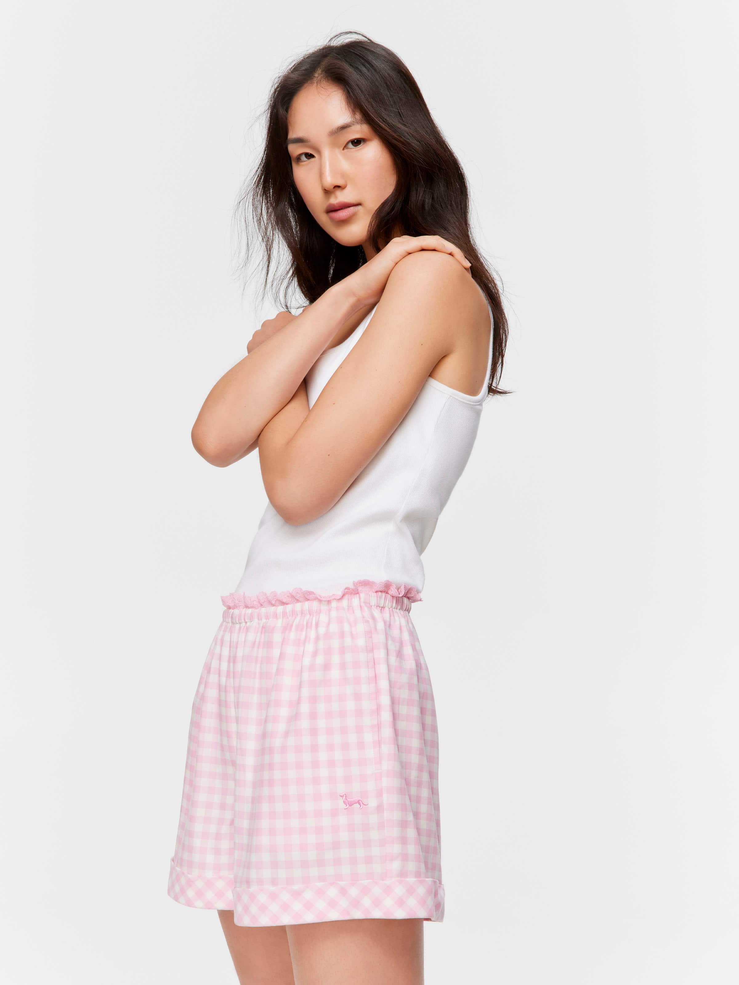 Pink Gingham Check Mid Short