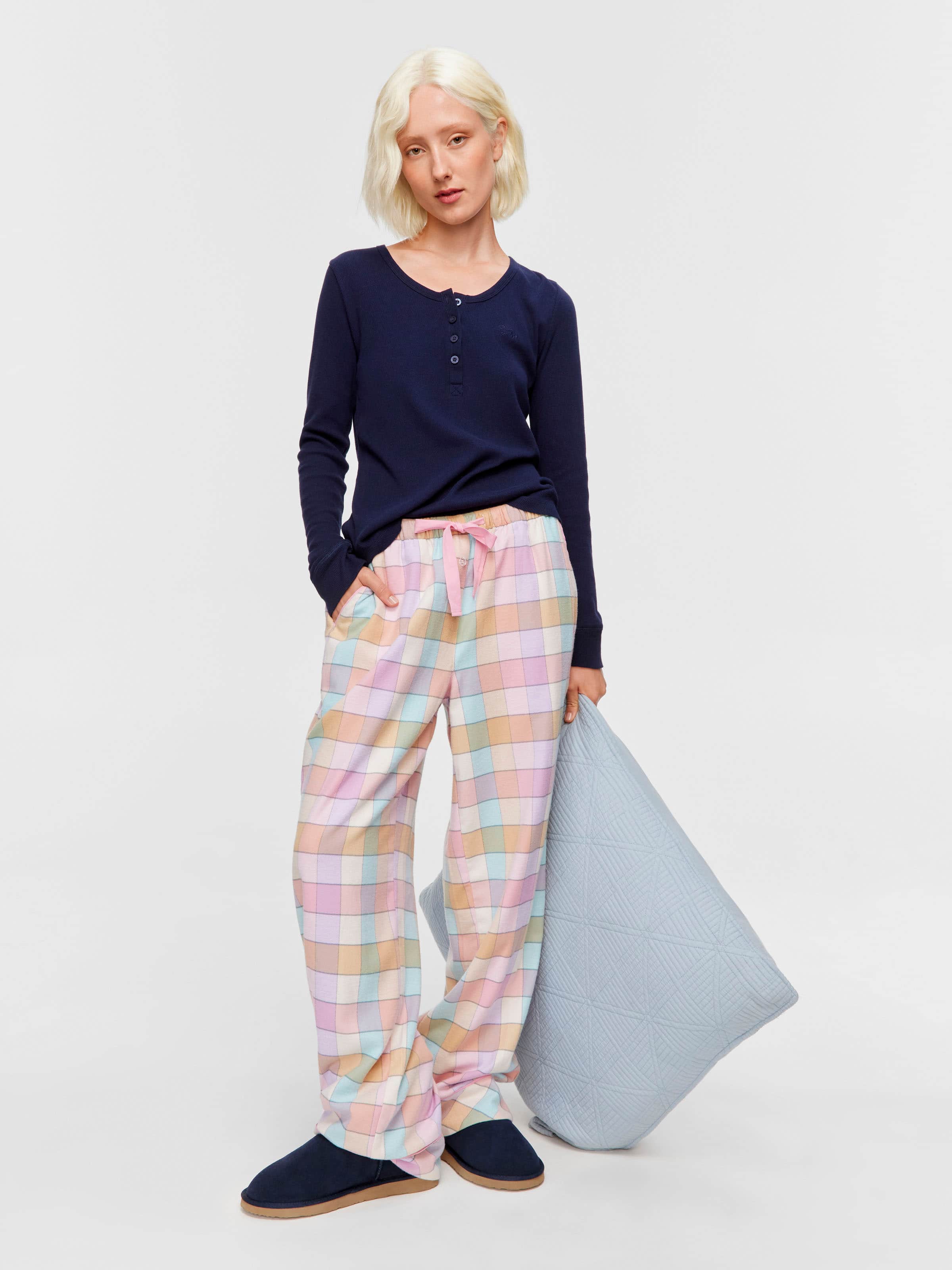 Pink Bold Check Flannelette Pj Pant