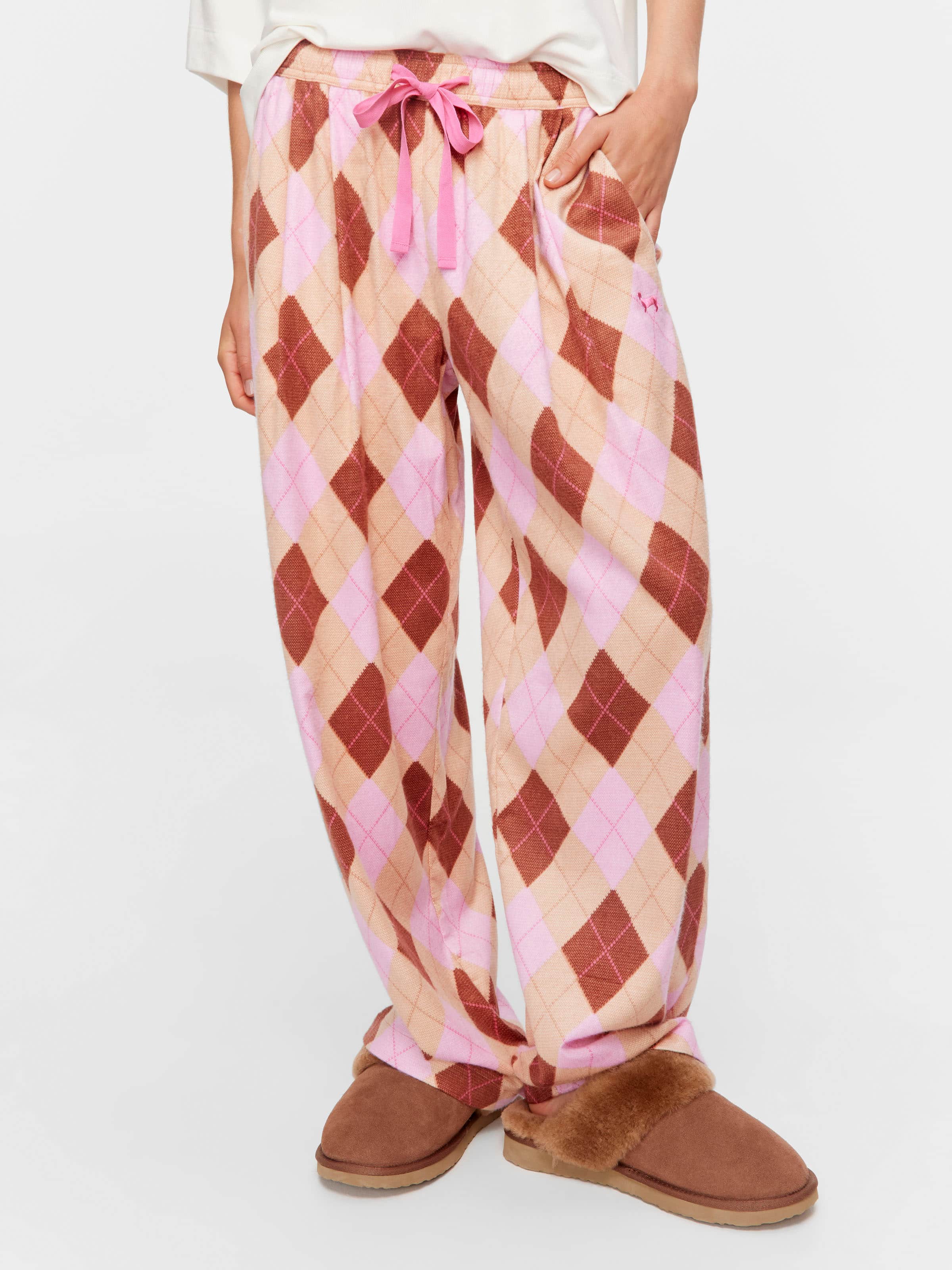Caramel Argyle Bamboo Flannelette Wide Leg Pj Pant