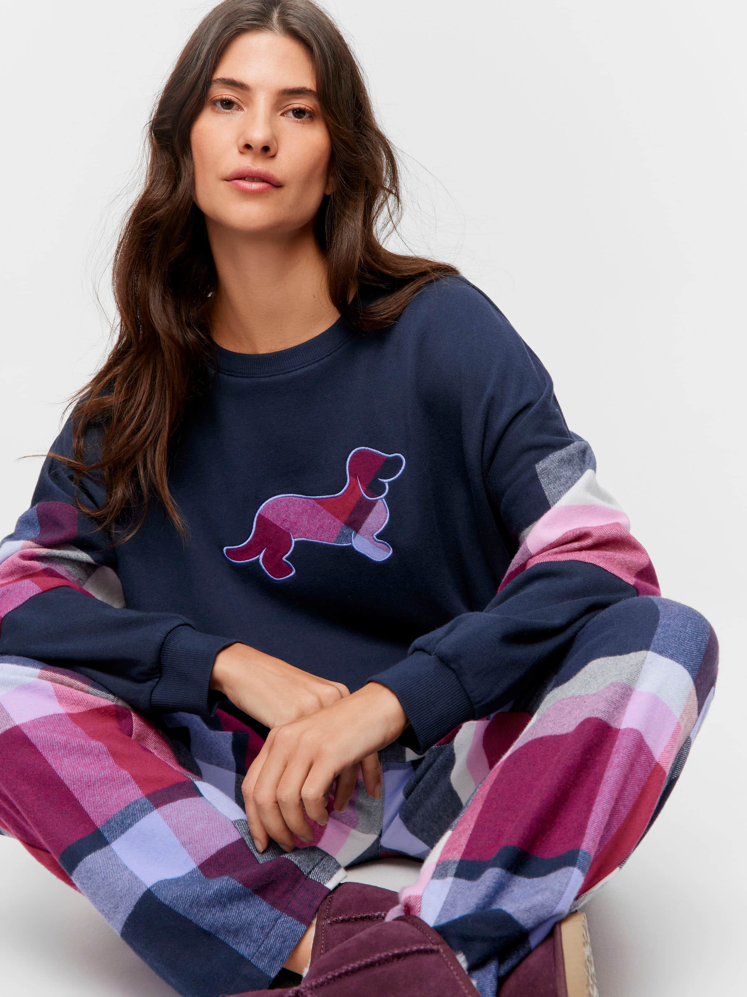 Navy & Maroon Check Flannelette Pj Pant