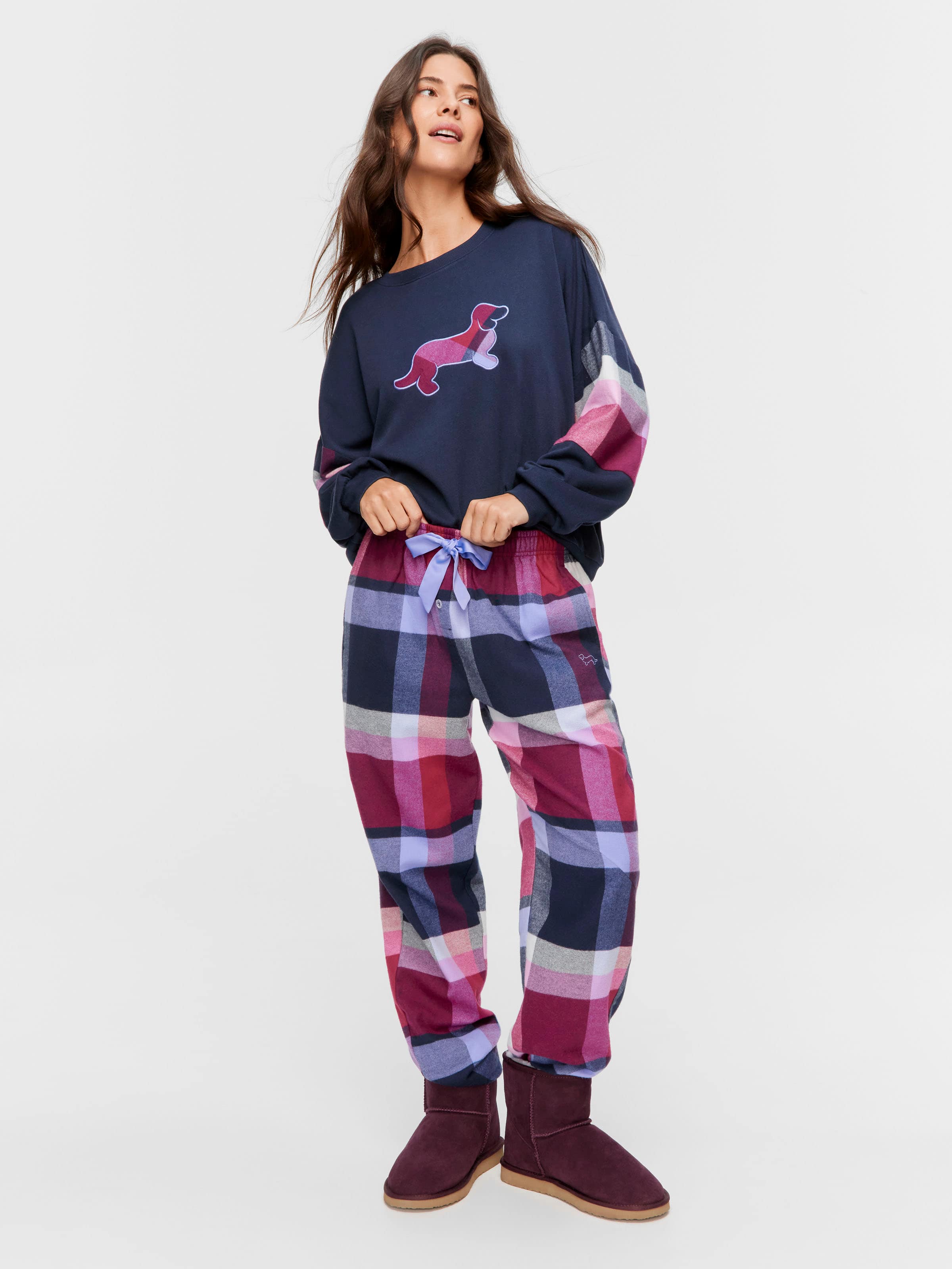 Navy & Maroon Check Flannelette Pj Pant