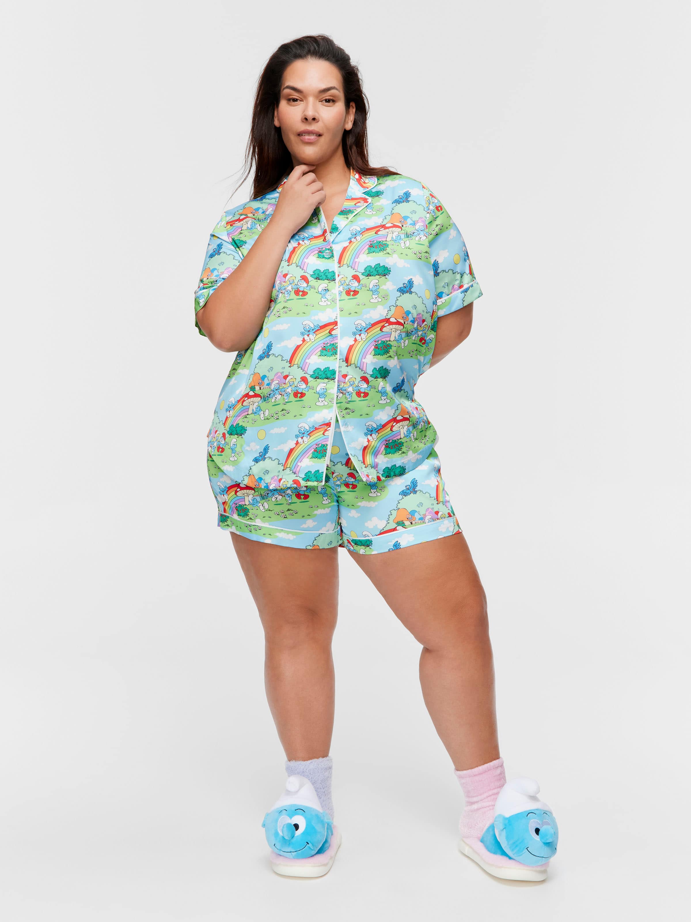 P.A. Plus The Smurfs Rainbow Satin Shortie Pj Set