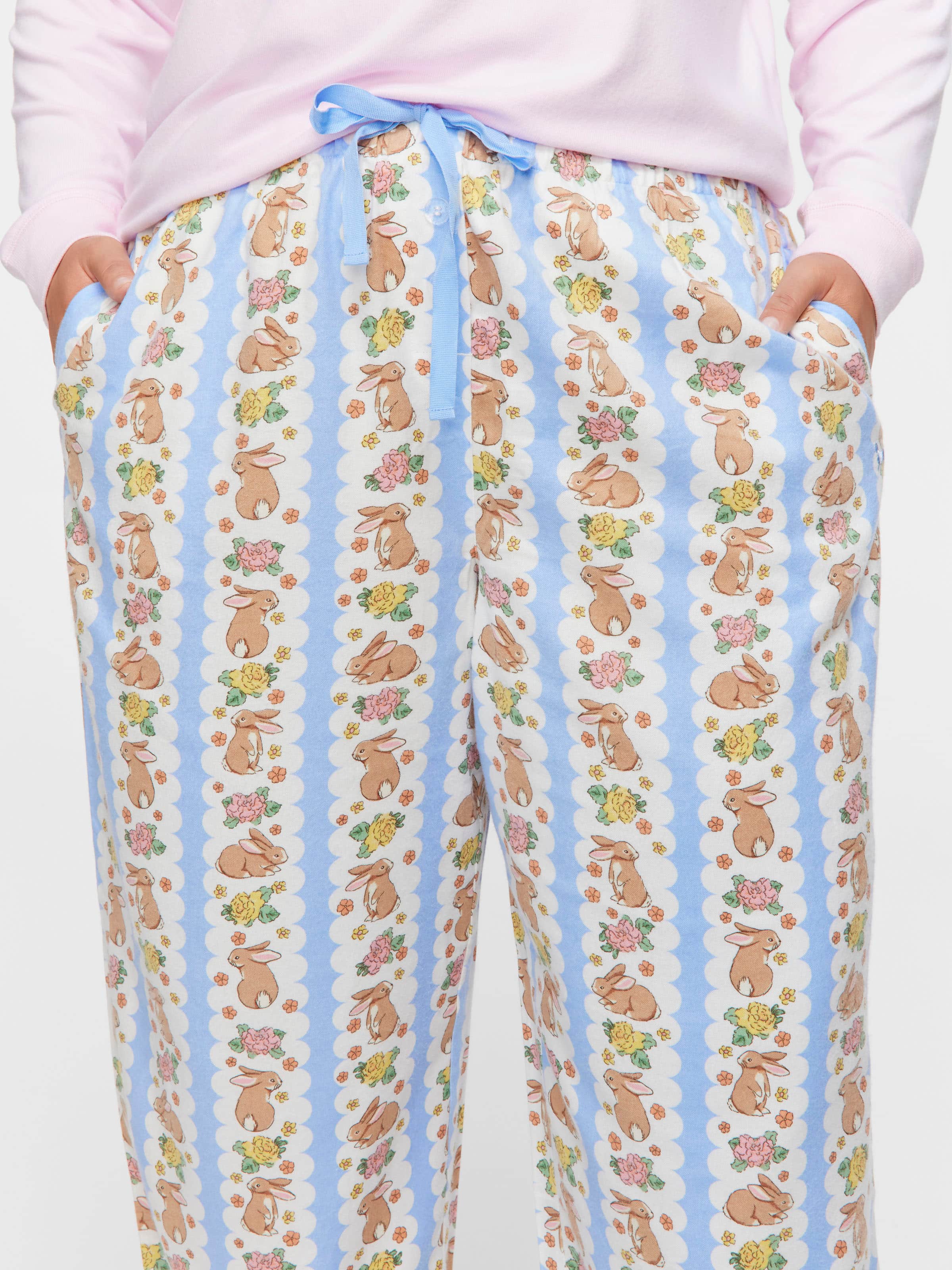 P.A. Plus Lilac Bunny Bamboo Flannelette Long Roll Up Pj Pant