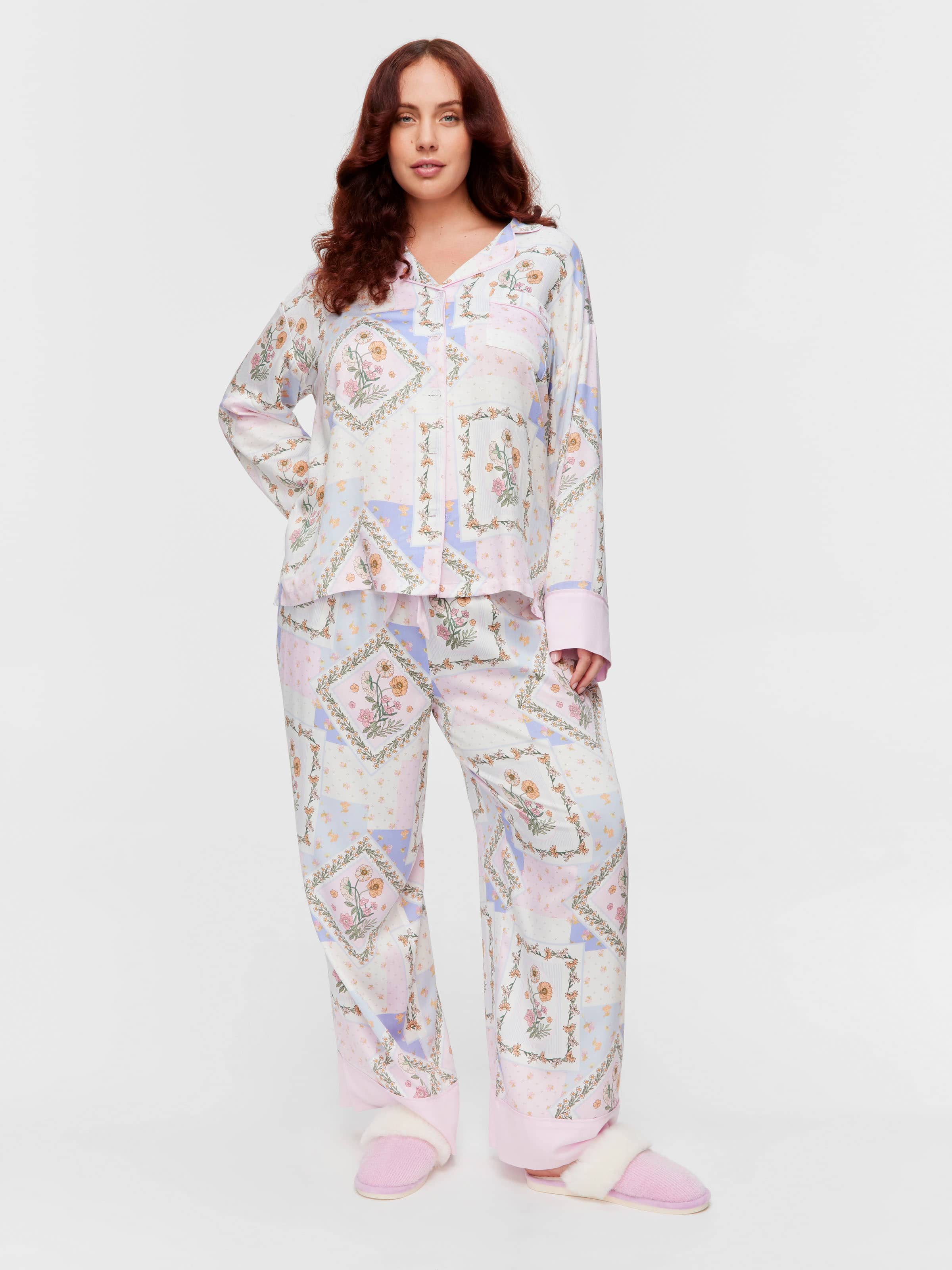 P.A. Plus Floral Scarf Print Long Pj Set