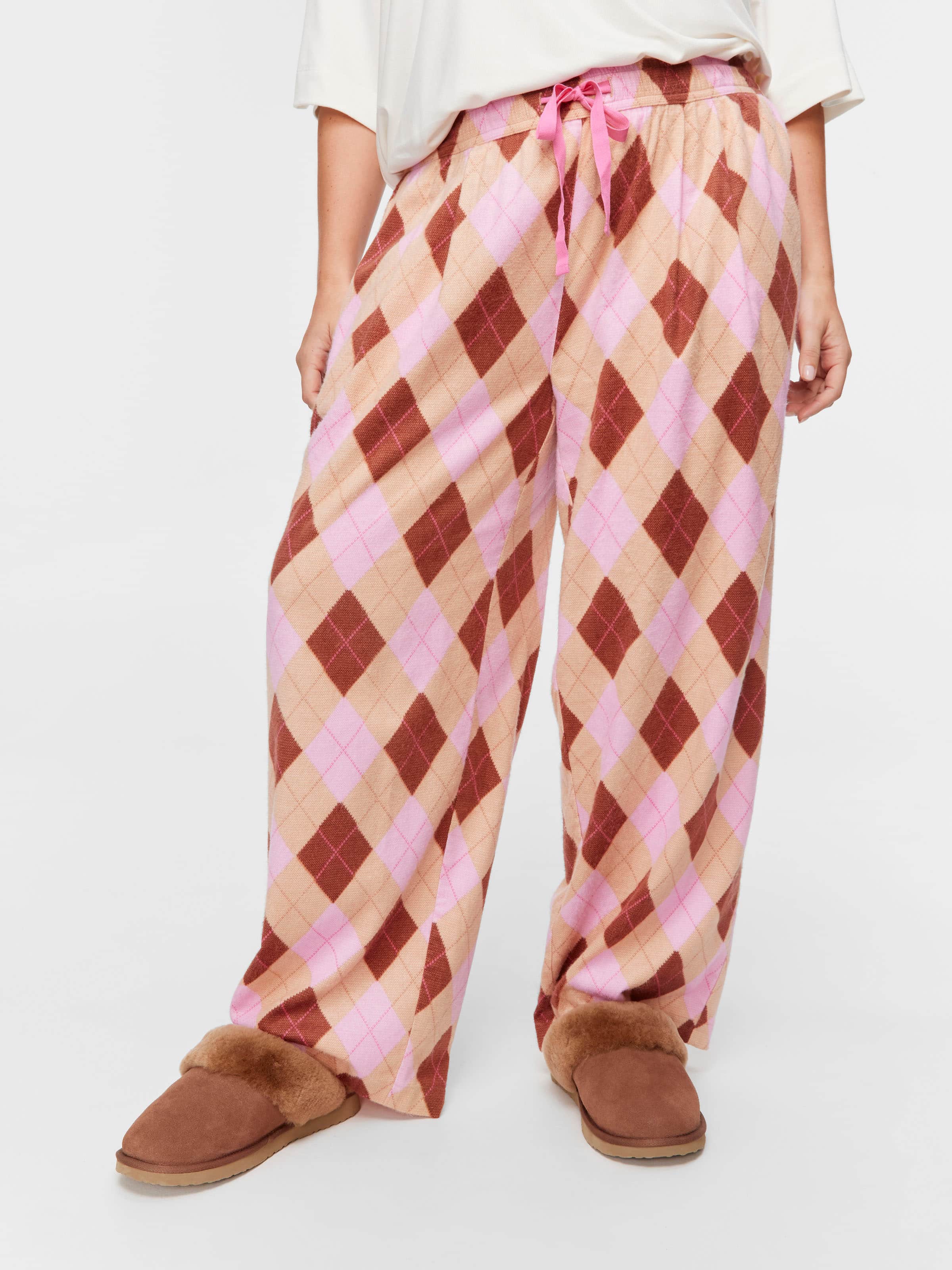 P.A. Plus Caramel Argyle Bamboo Flannelette Wide Leg Pj Pant