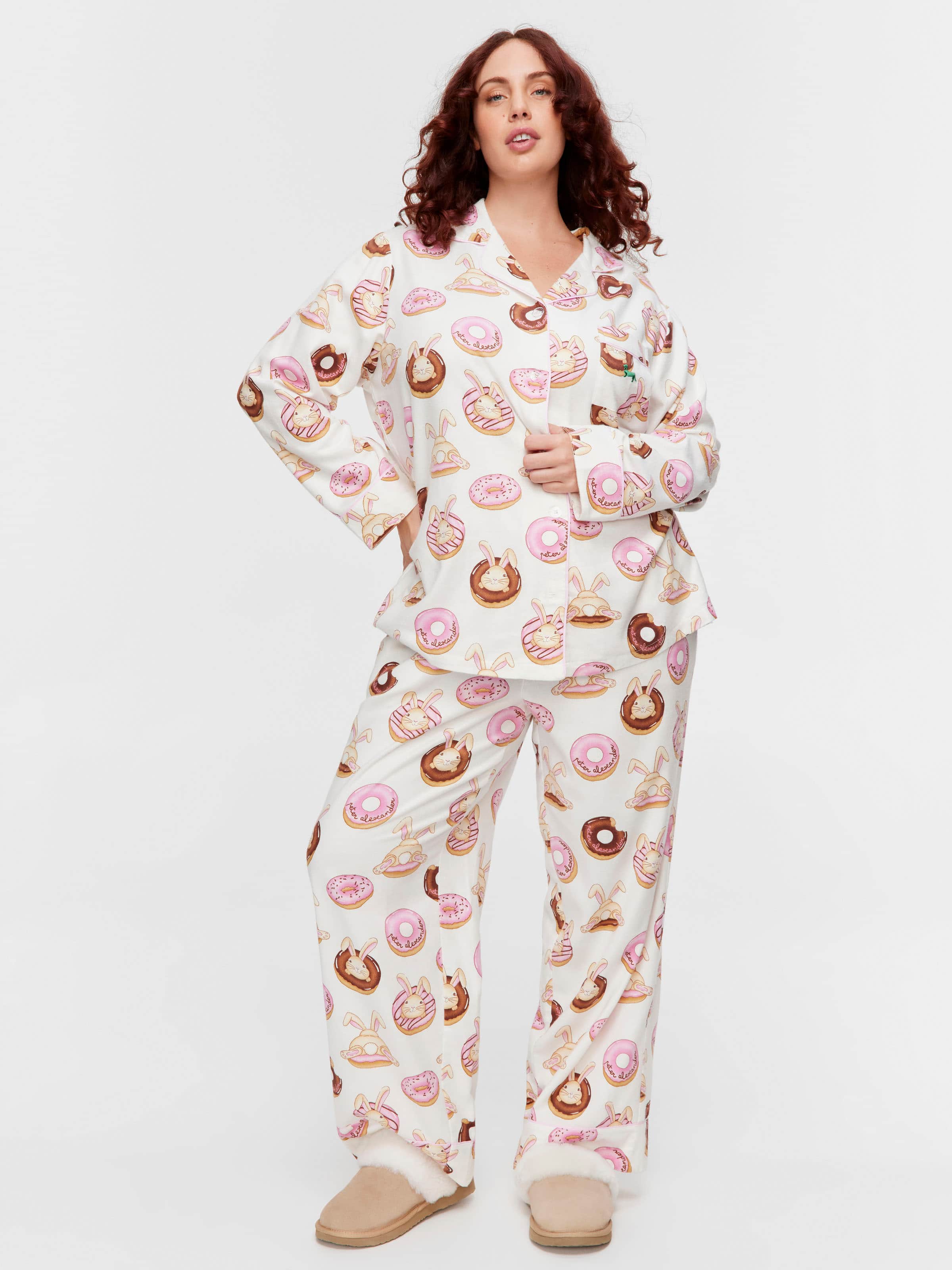 P.A. Plus Krispy Kreme Pink Bunnies Bamboo Flannelette Long Pj Set
