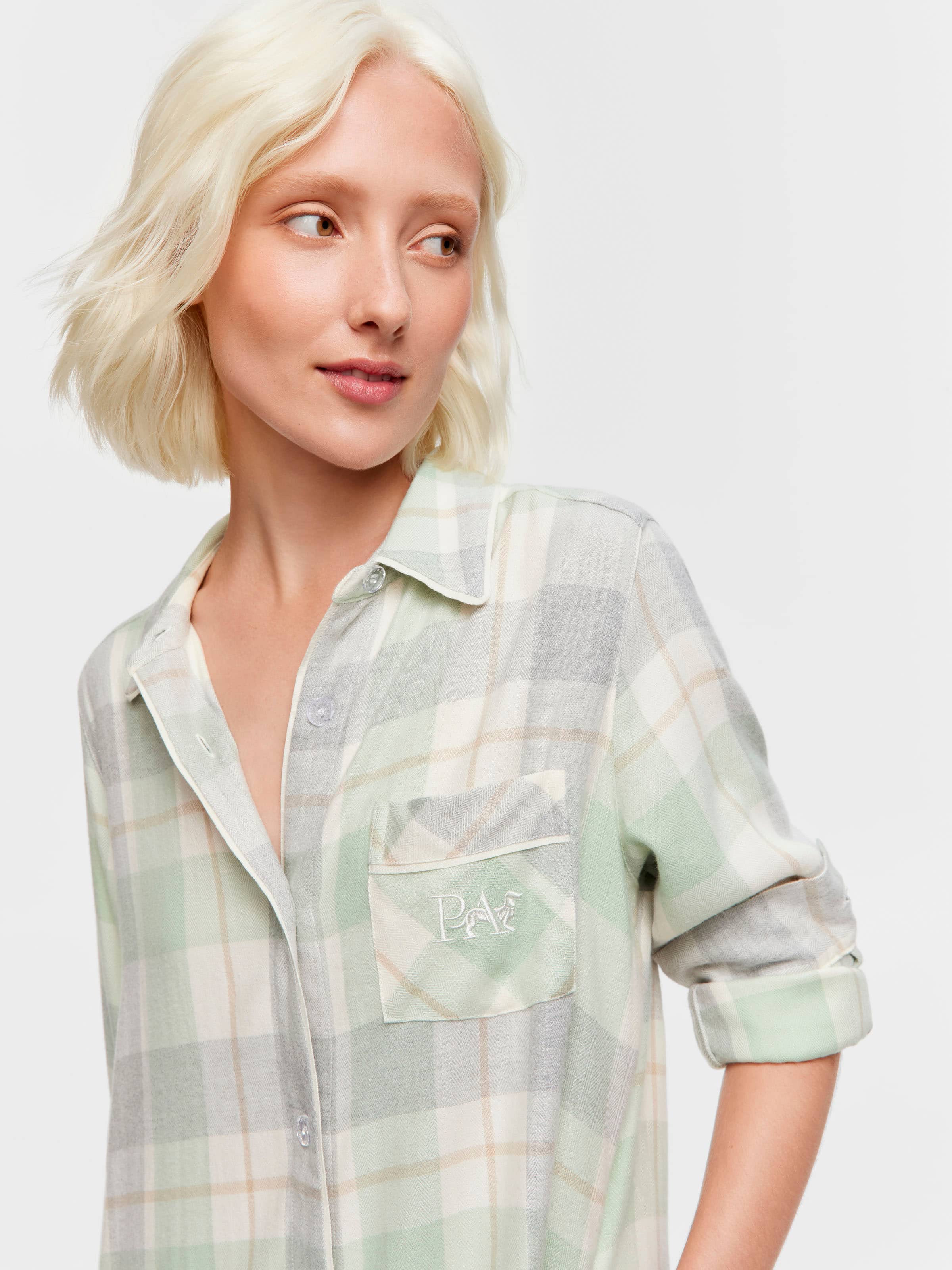 Mint Check Bamboo Flannelette Nightshirt