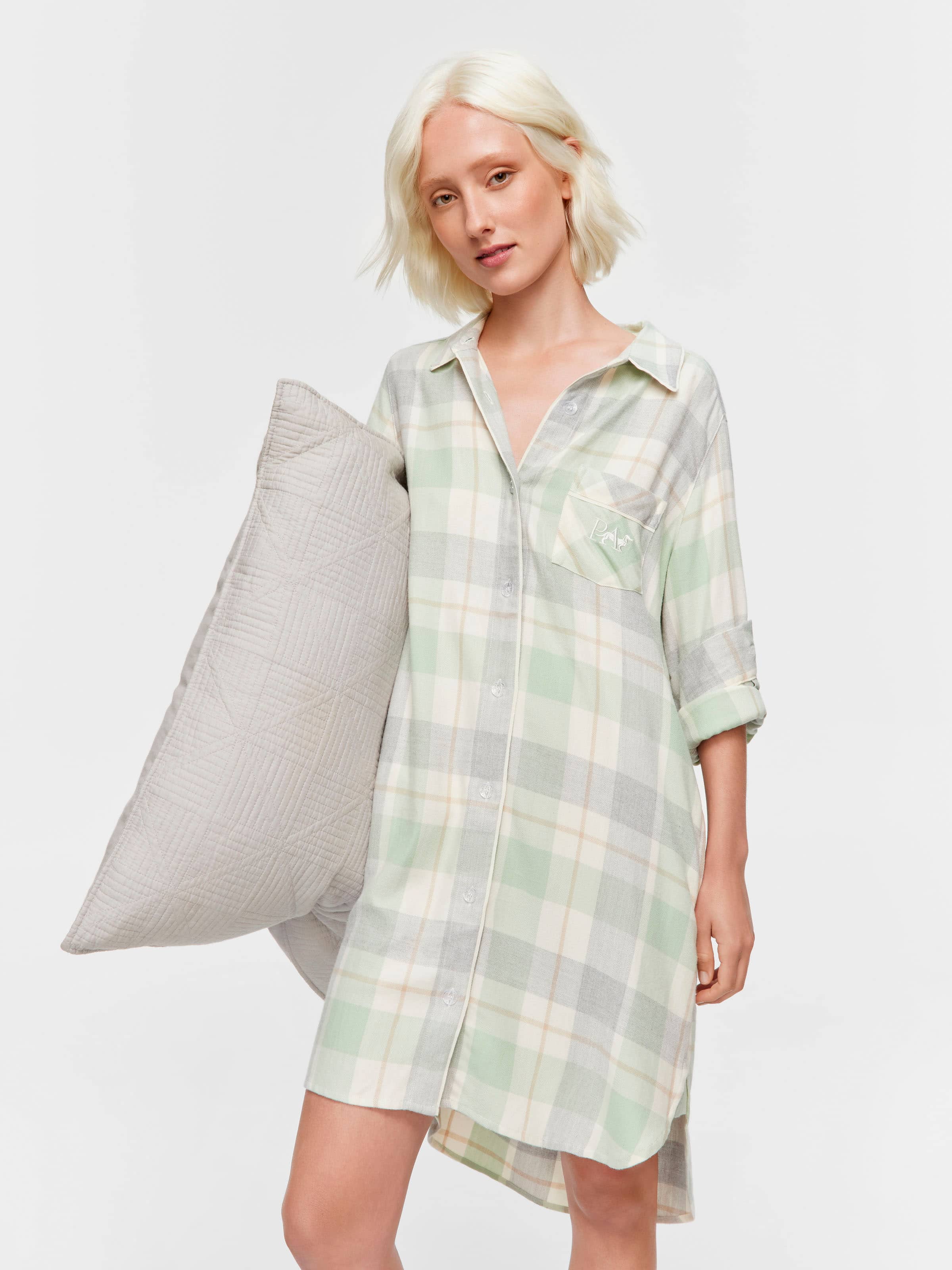 Mint Check Bamboo Flannelette Nightshirt