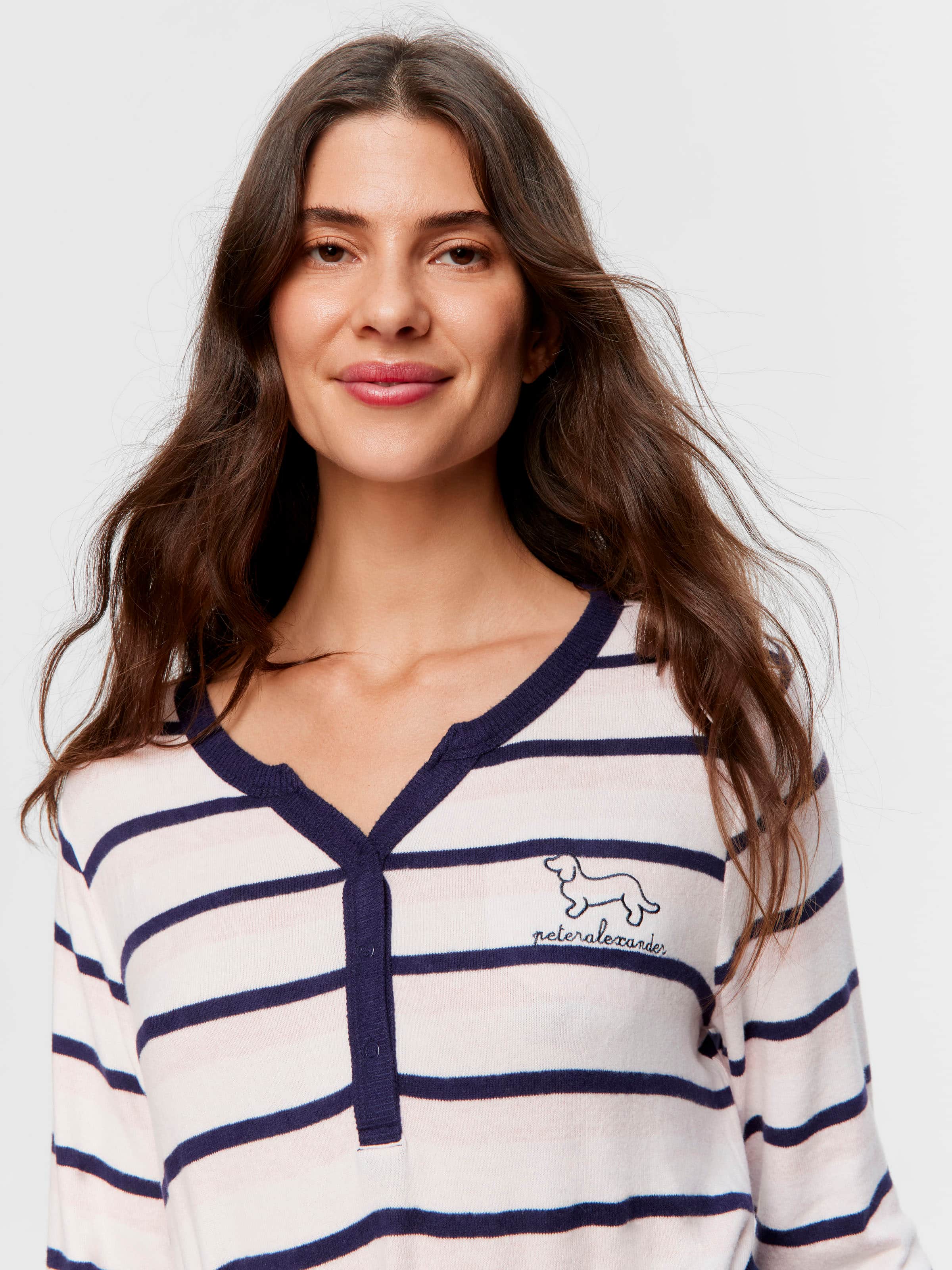 Fuzzy Stripe Henley Long Sleeve Nightshirt