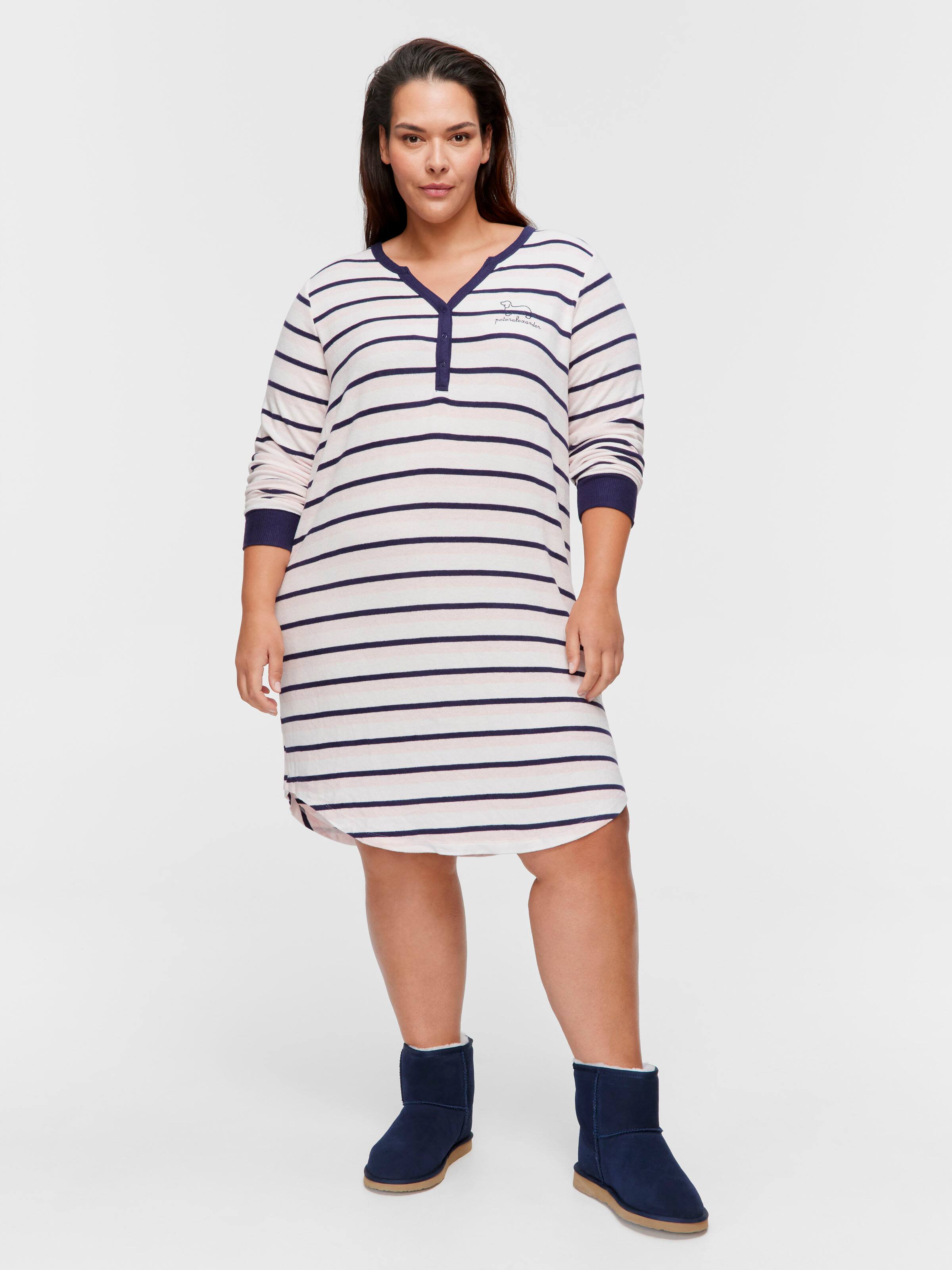 P.A. Plus Fuzzy Stripe Henley Long Sleeve Nightie