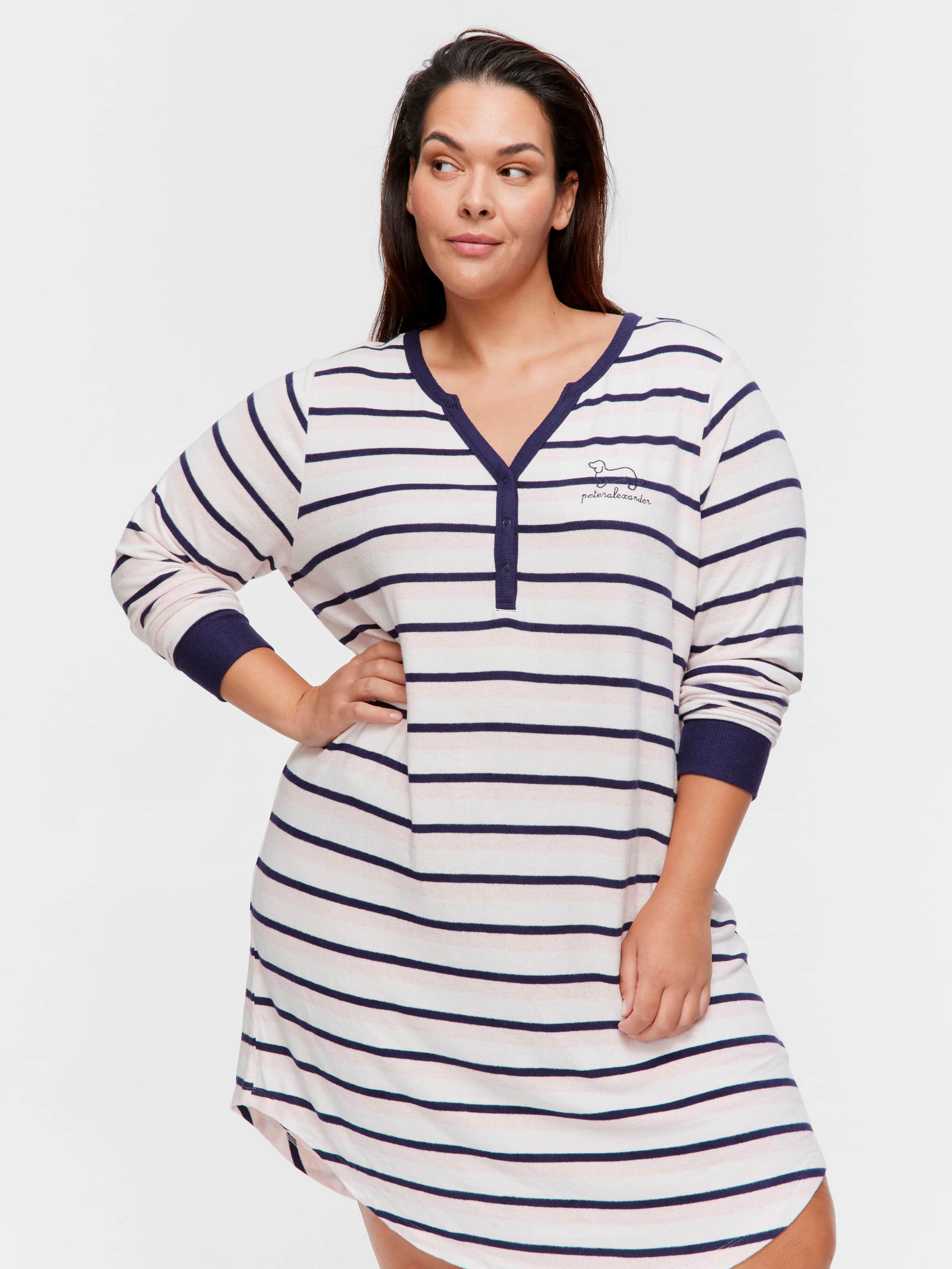 P.A. Plus Fuzzy Stripe Henley Long Sleeve Nightie