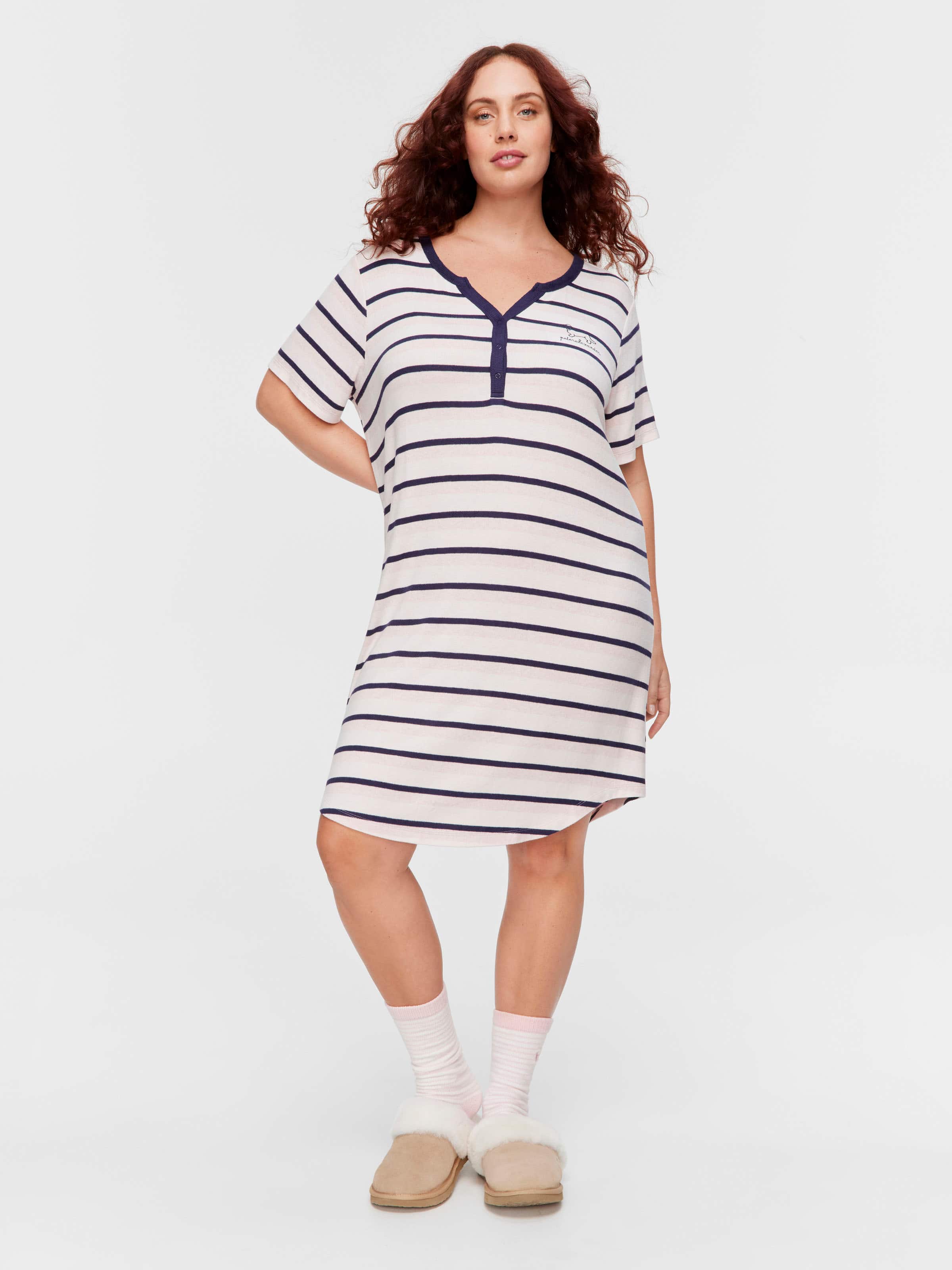 P.A. Plus Fuzzy Stripe Short Sleeve Henley Nightie