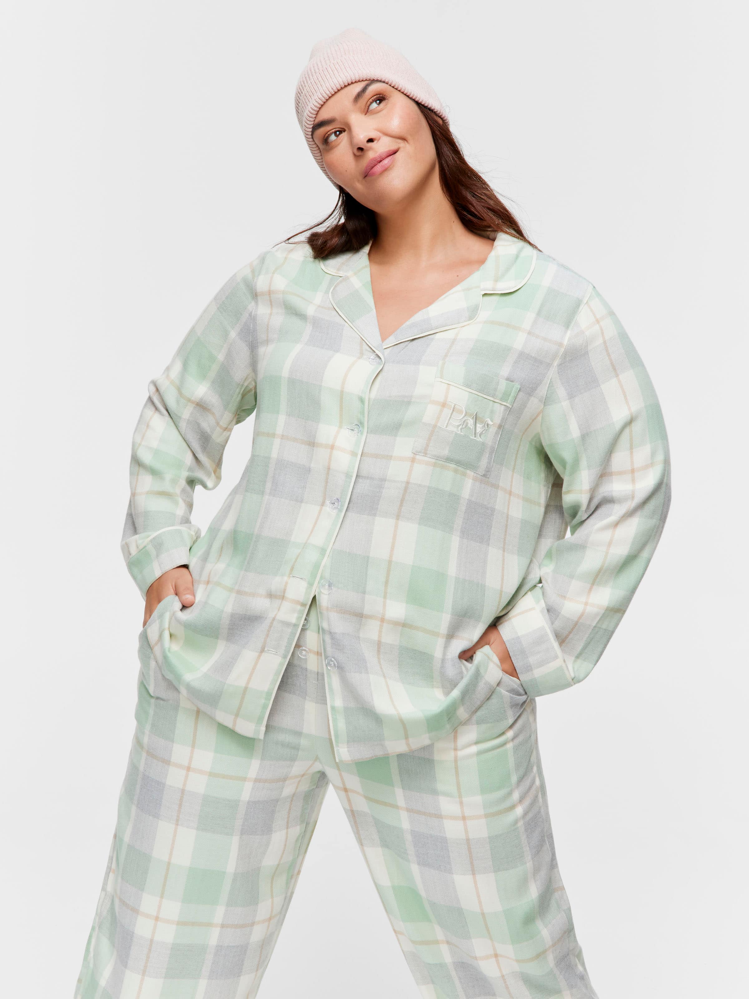 P.A. Plus Mint Check Bamboo Flannelette Classic Pj Set