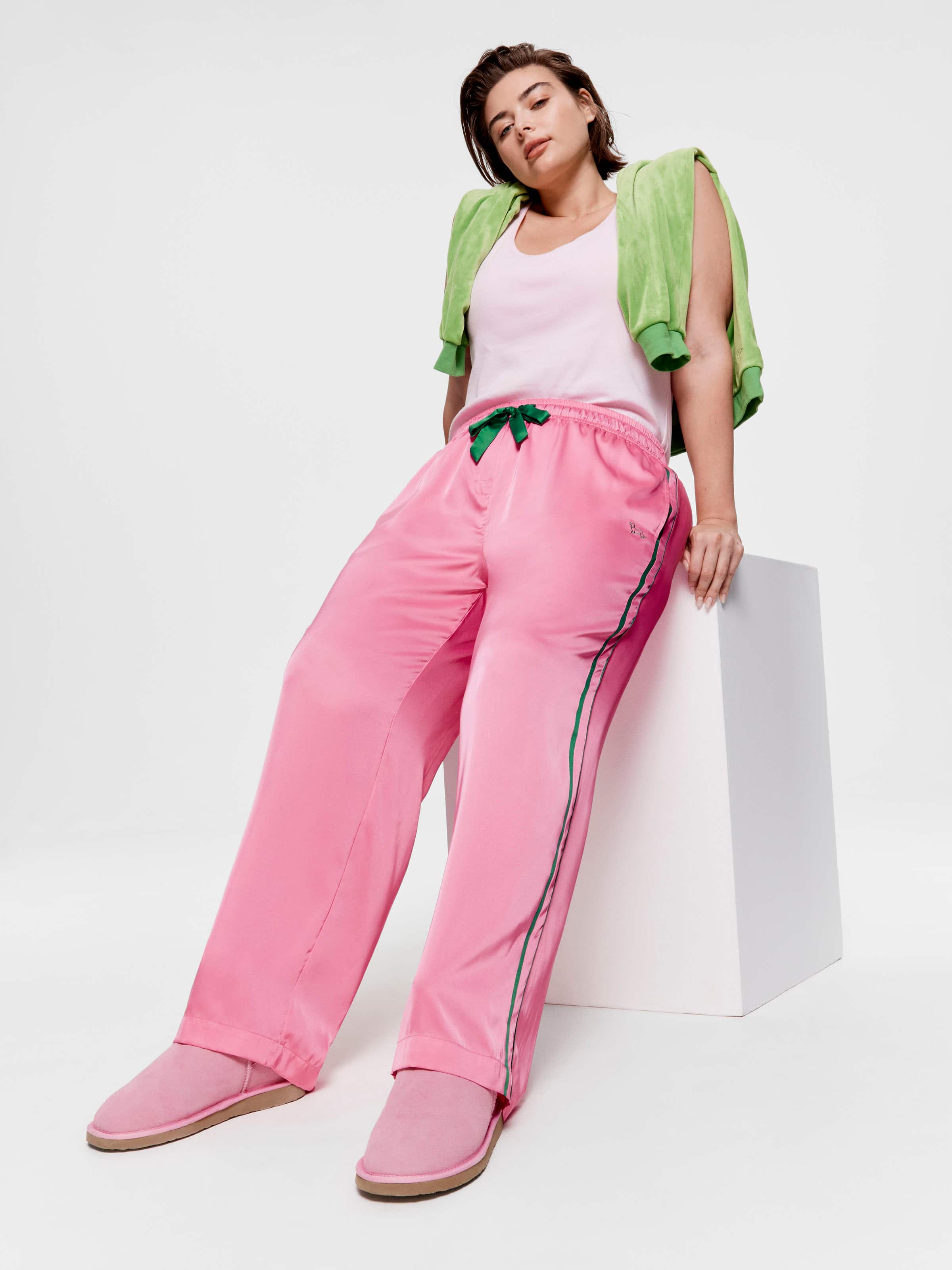 P.A. Plus Pink Satin Wide Leg Pj Pant