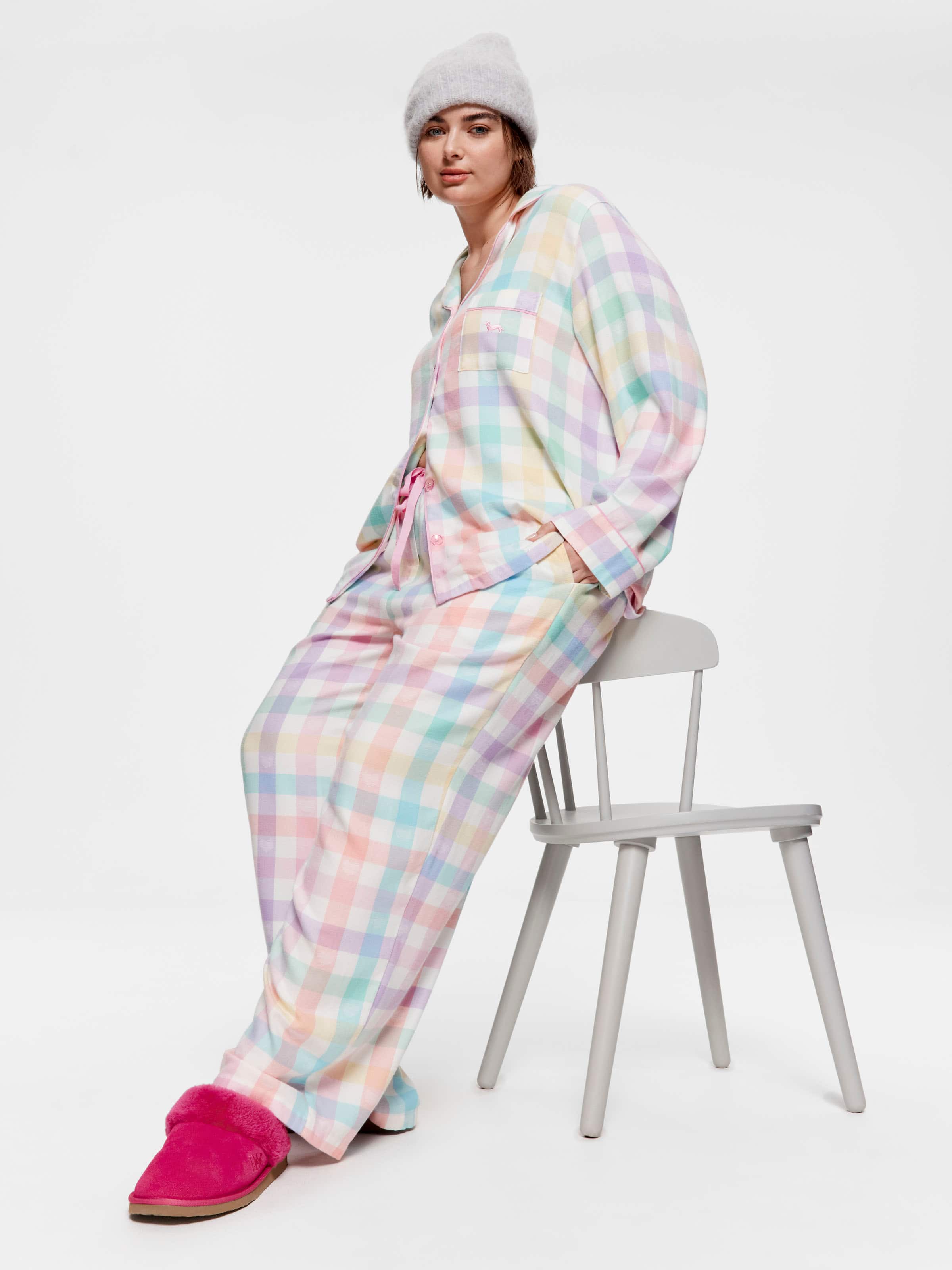 P.A. Plus Rainbow Heart Check Bamboo Flannelette Pj Set