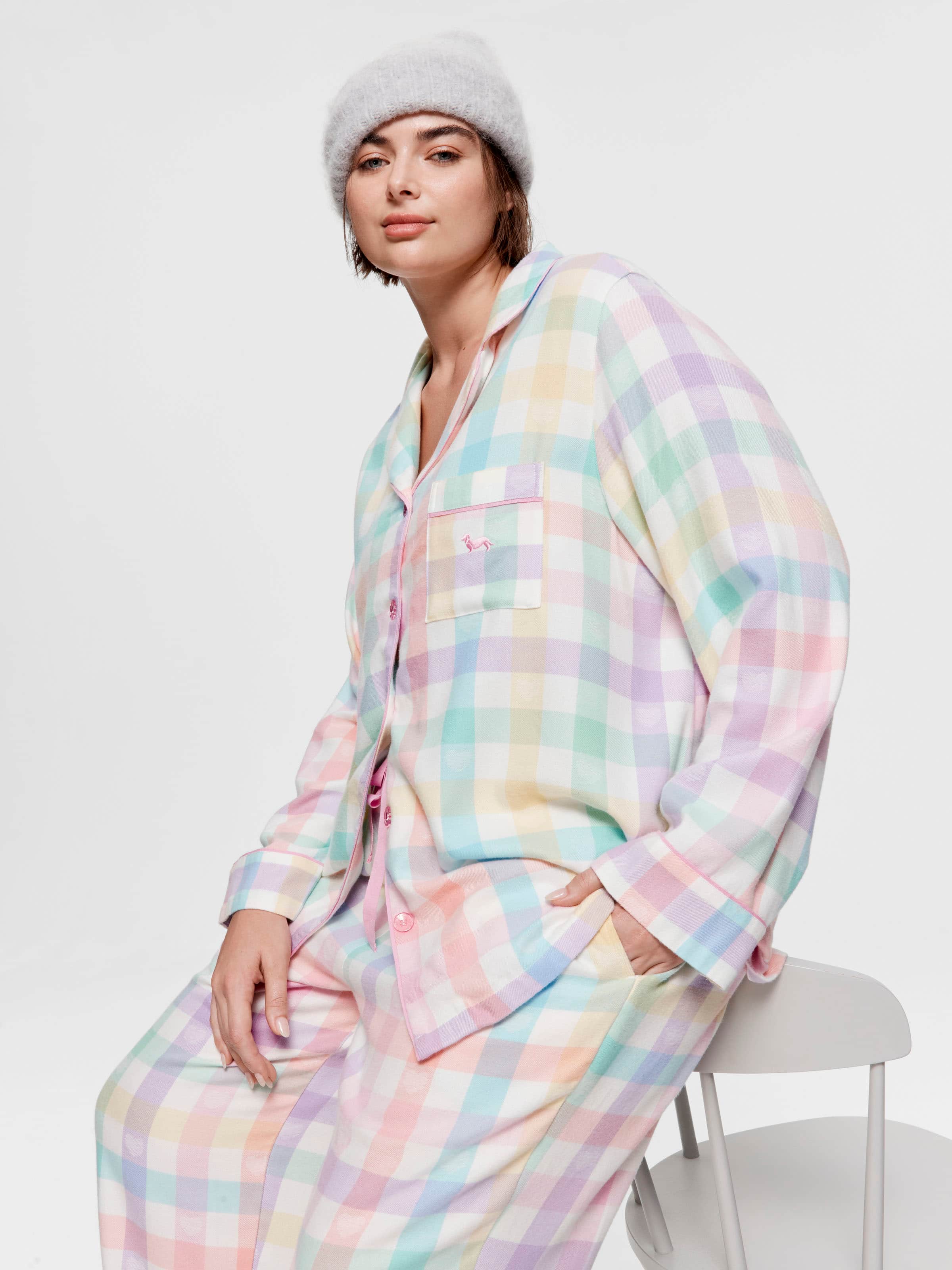 P.A. Plus Rainbow Heart Check Bamboo Flannelette Pj Set