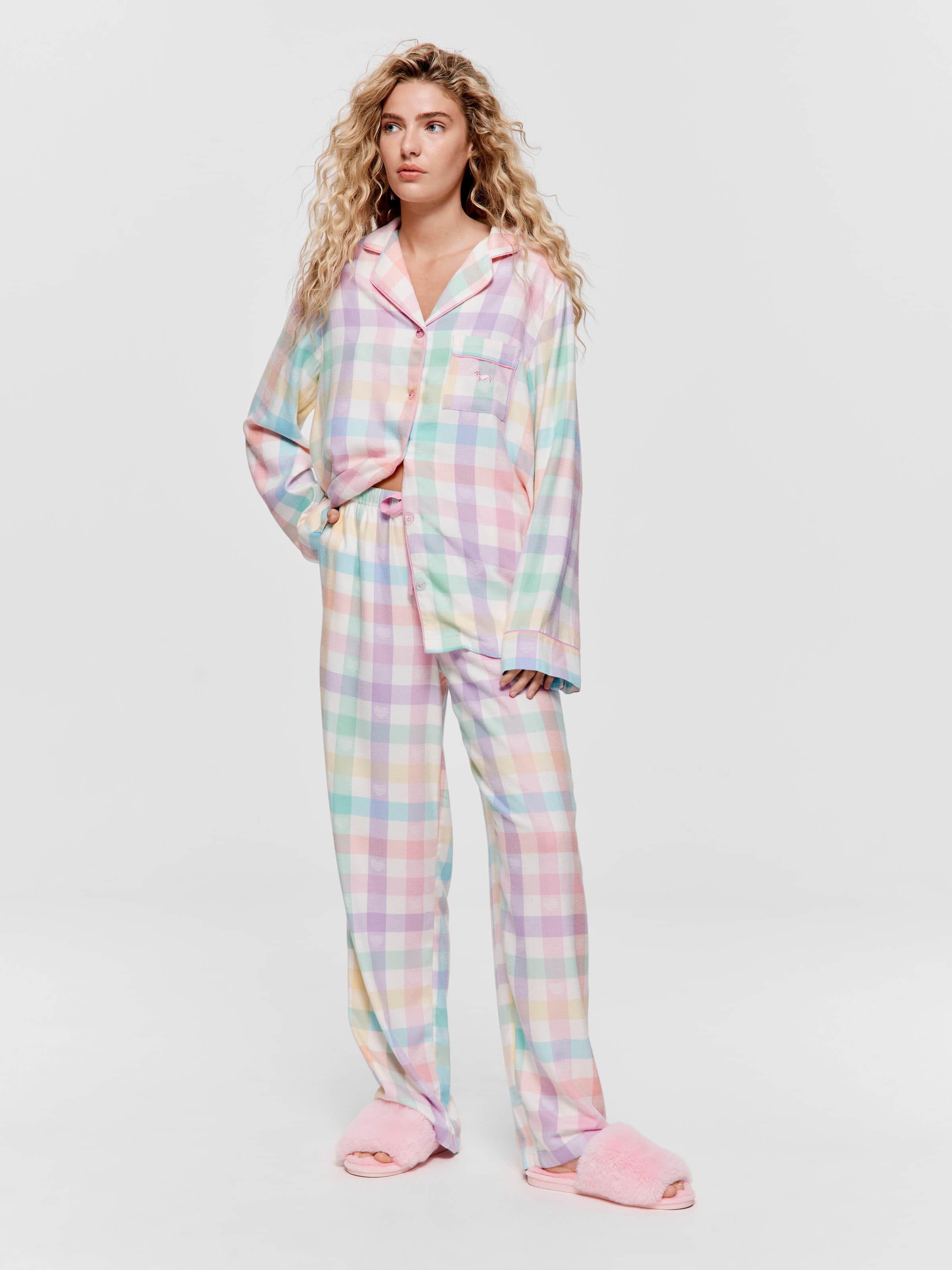 Rainbow Heart Check Bamboo Flannelette Pj Set