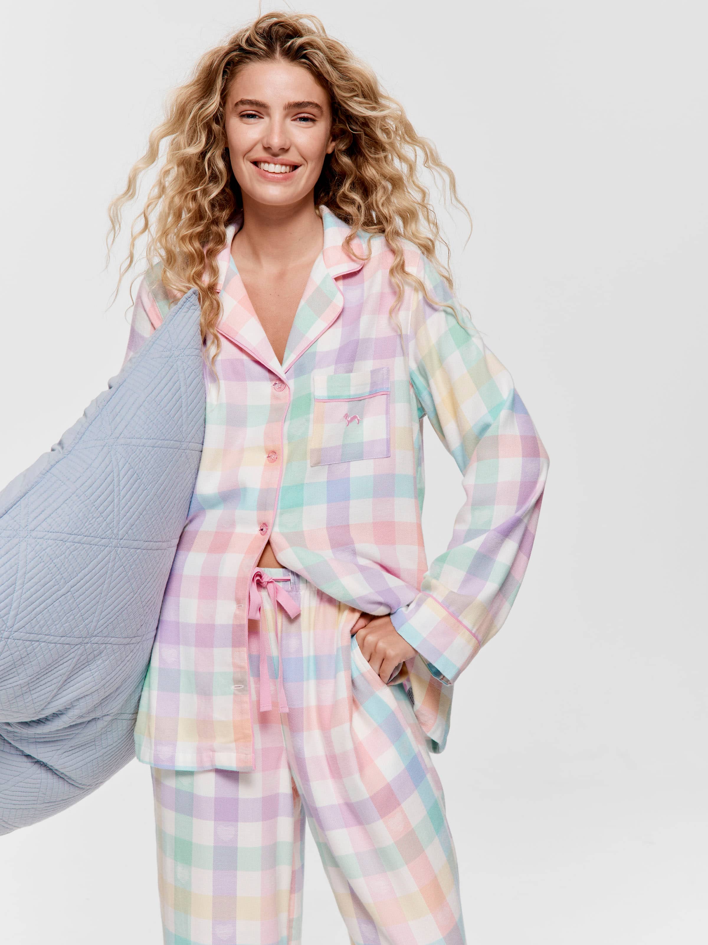 Rainbow Heart Check Bamboo Flannelette Pj Set