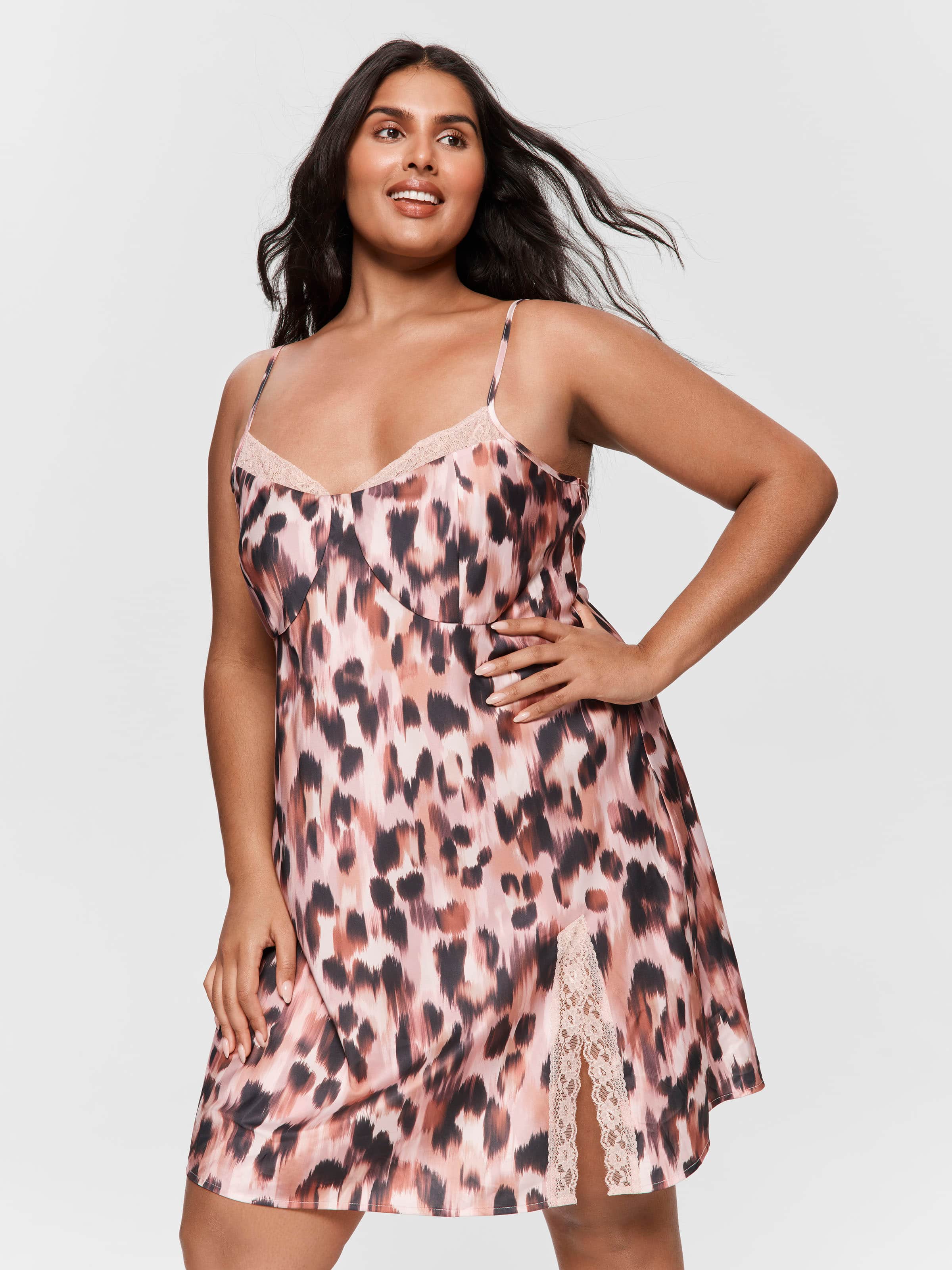 P.A. Plus Leopard Lace Trim Slip Nightie