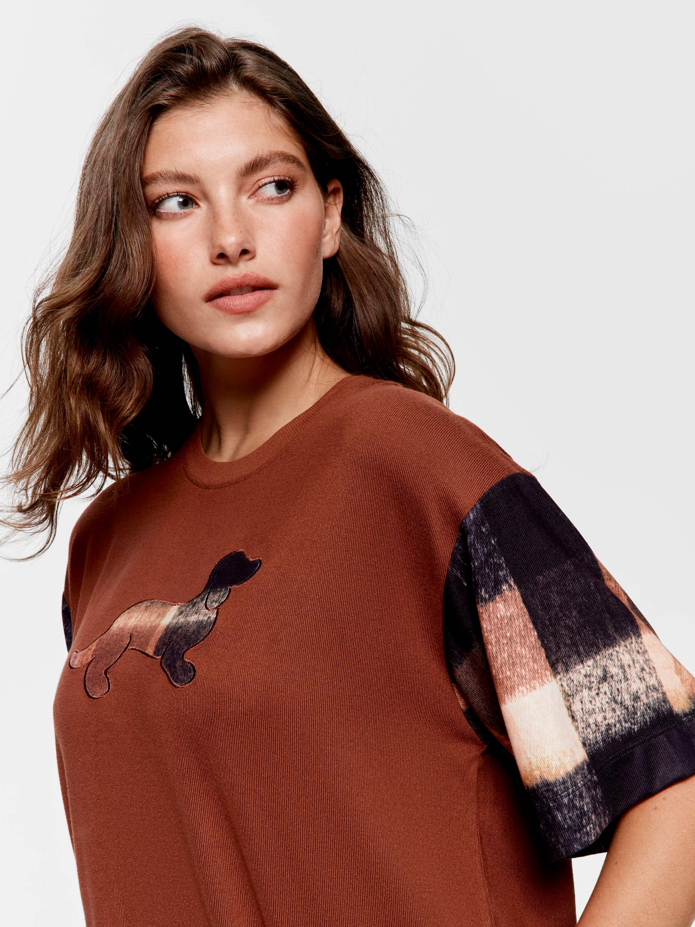 Brown Check Plush Logo Oversized Tee