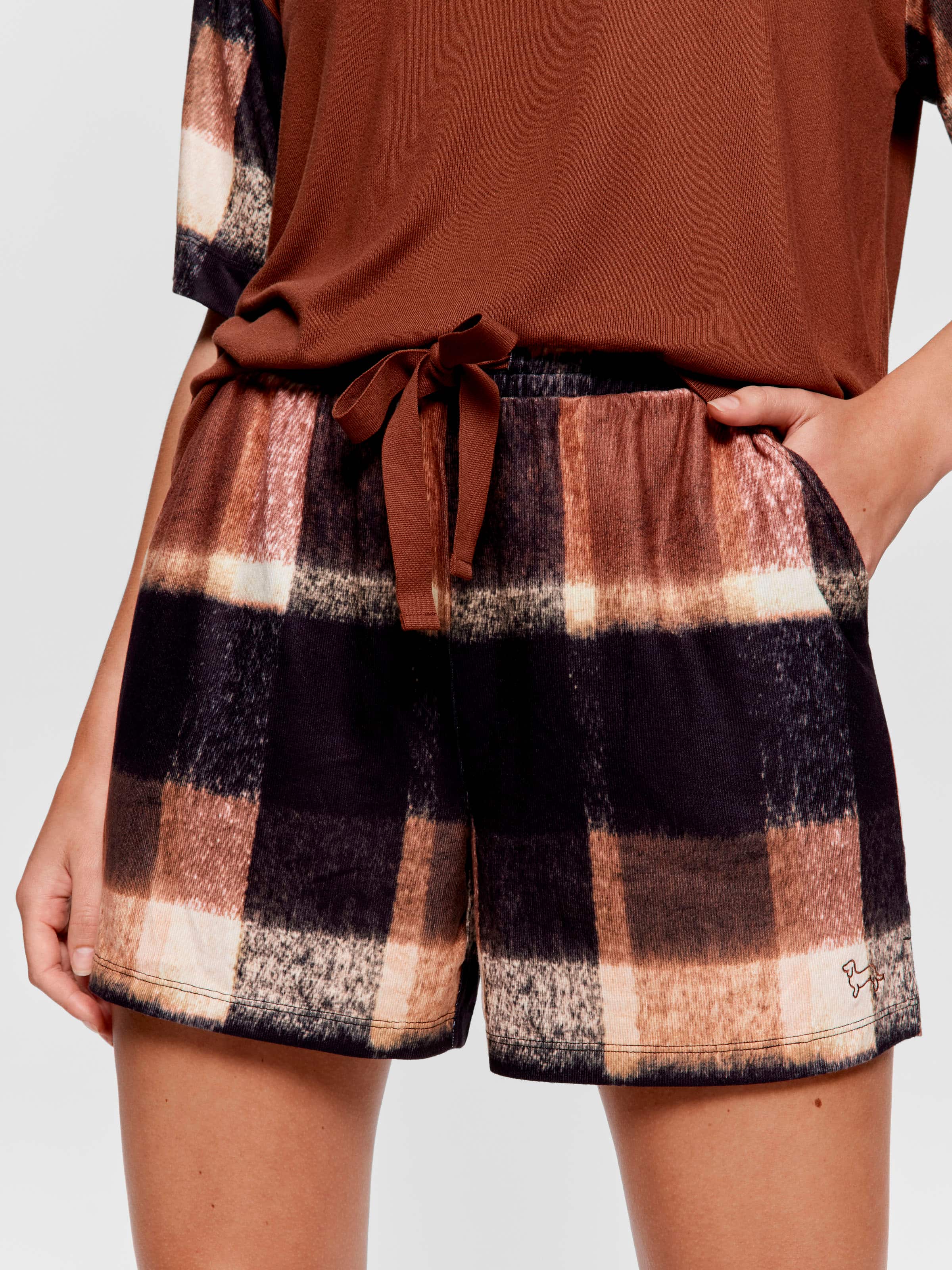 Brown Check Plush Long Short