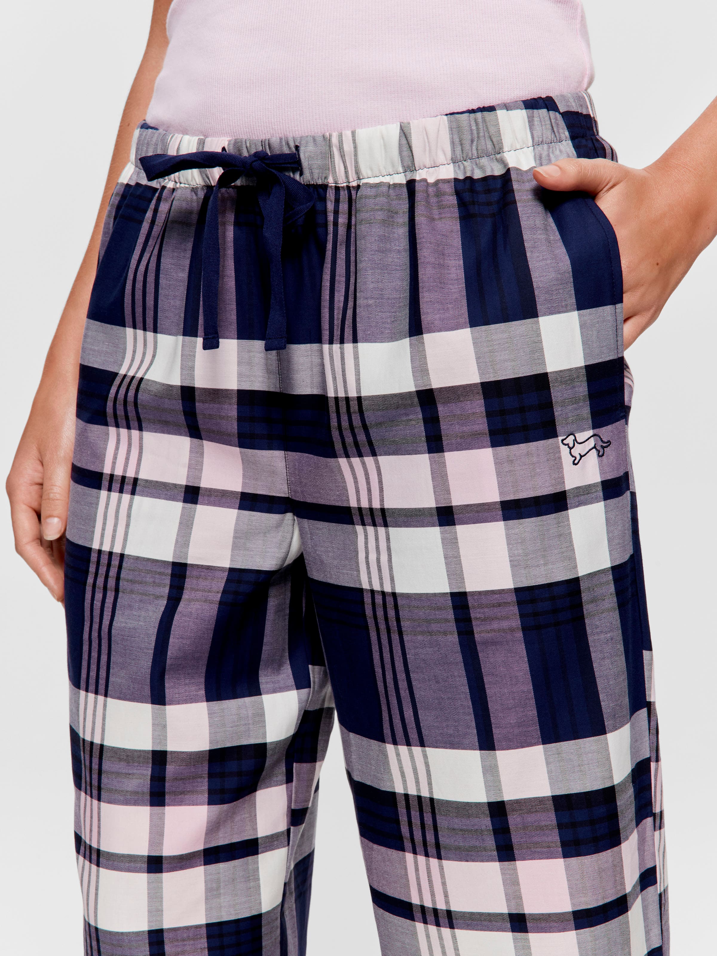 Navy Check 100% Cotton 3/4 Pj Pant