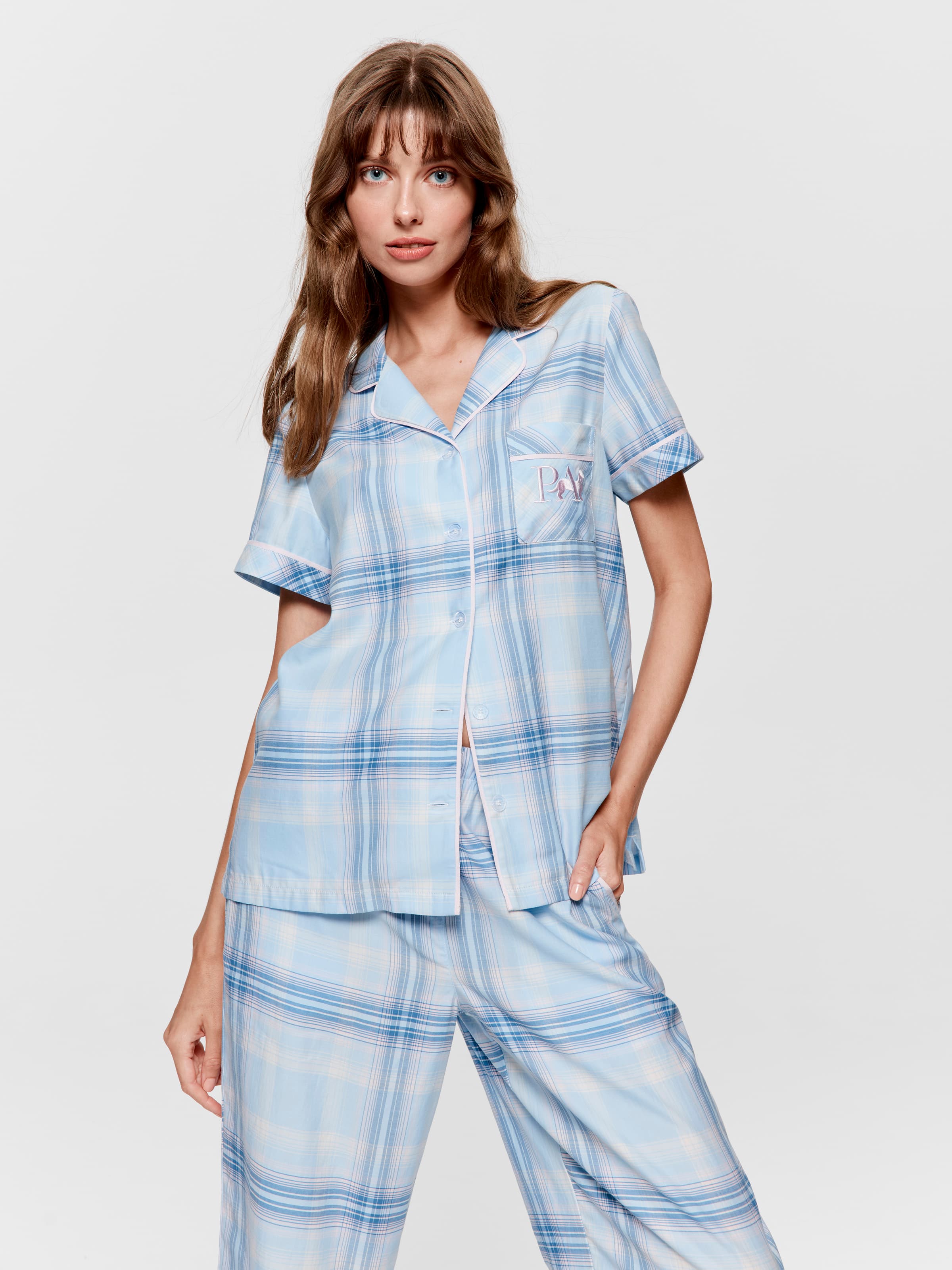 Blue Check 100% Cotton Pj Set