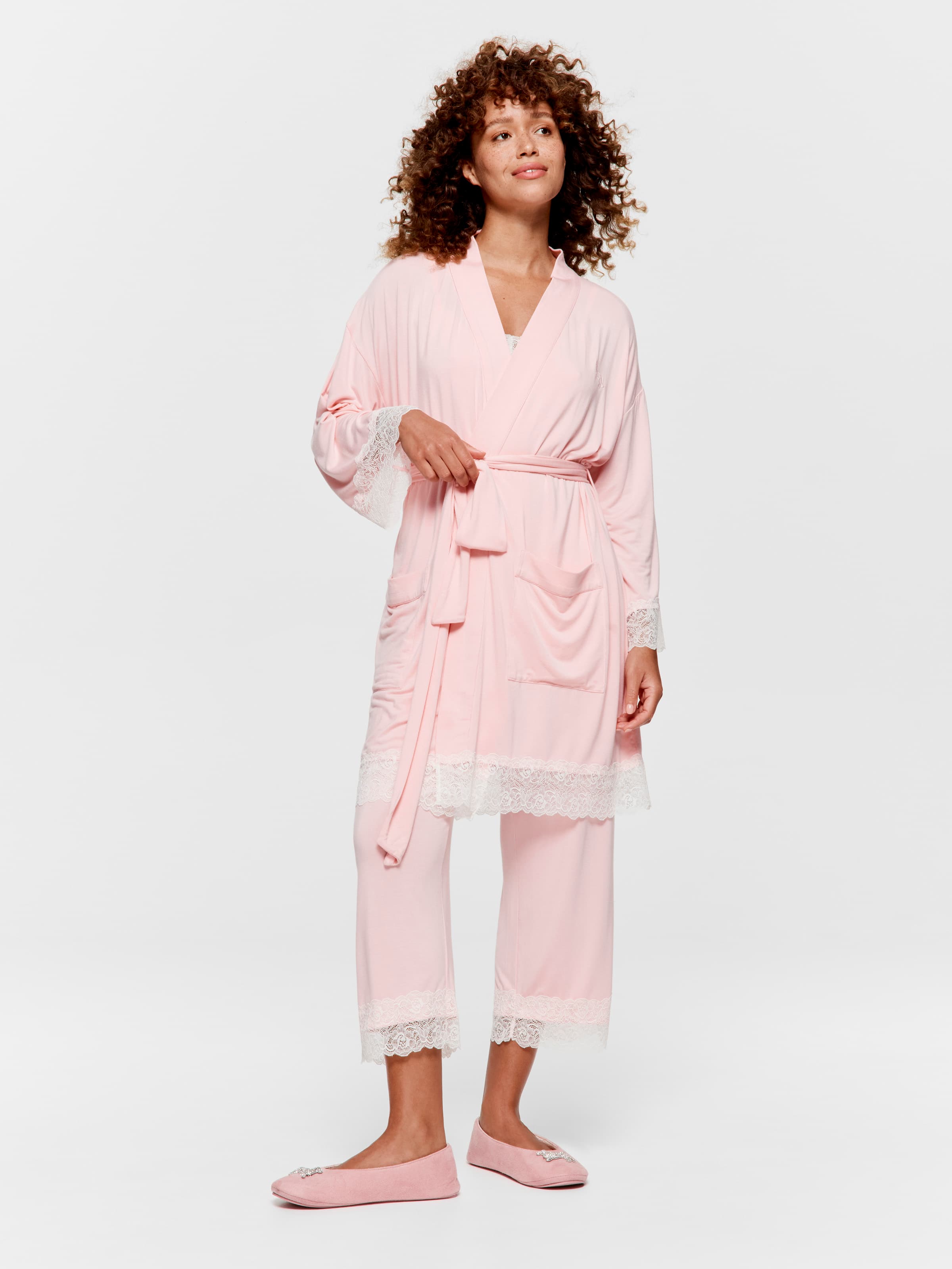 Lace Trim Bamboo Jersey Kimono Gown