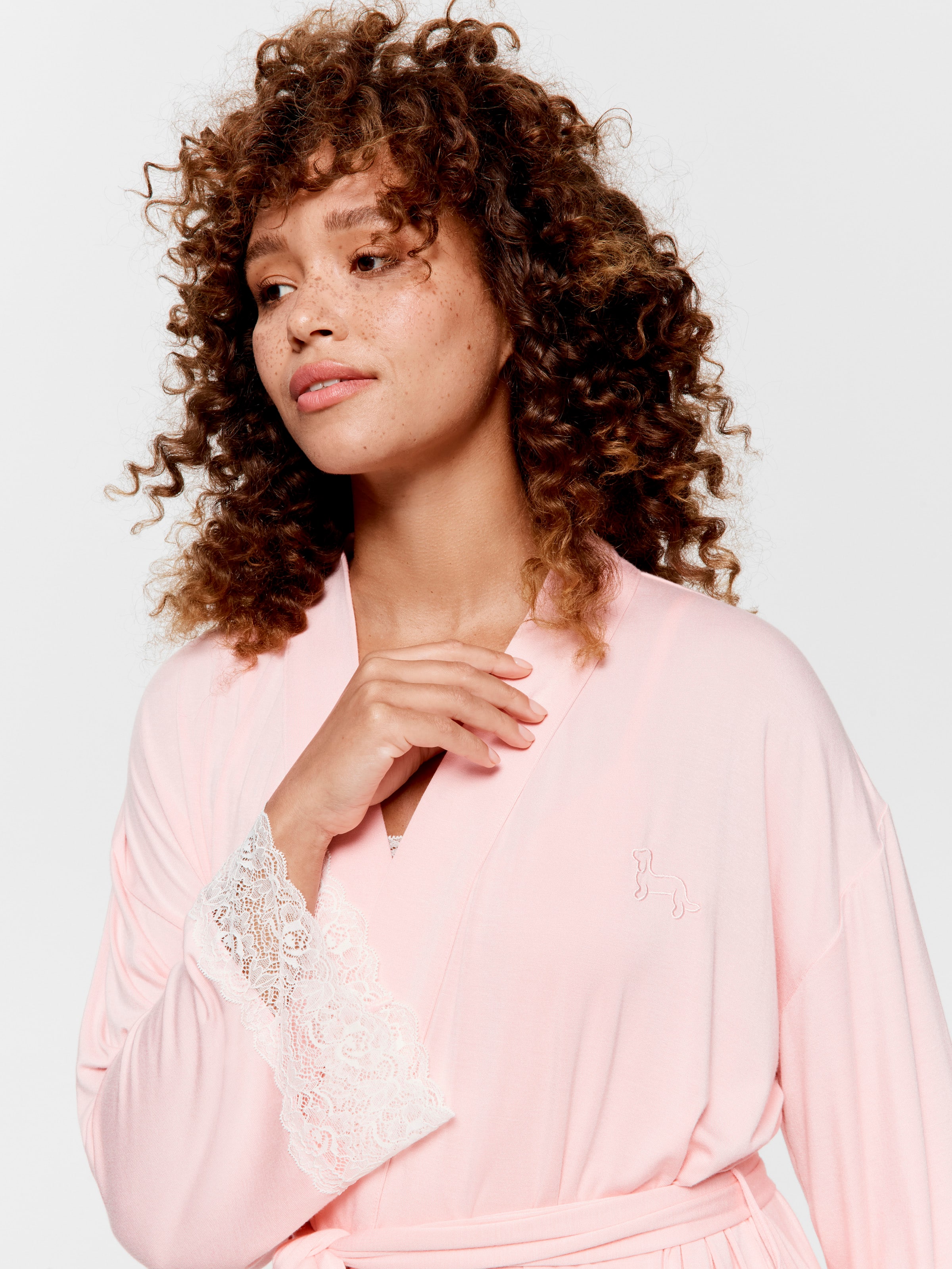Lace Trim Bamboo Jersey Kimono Gown
