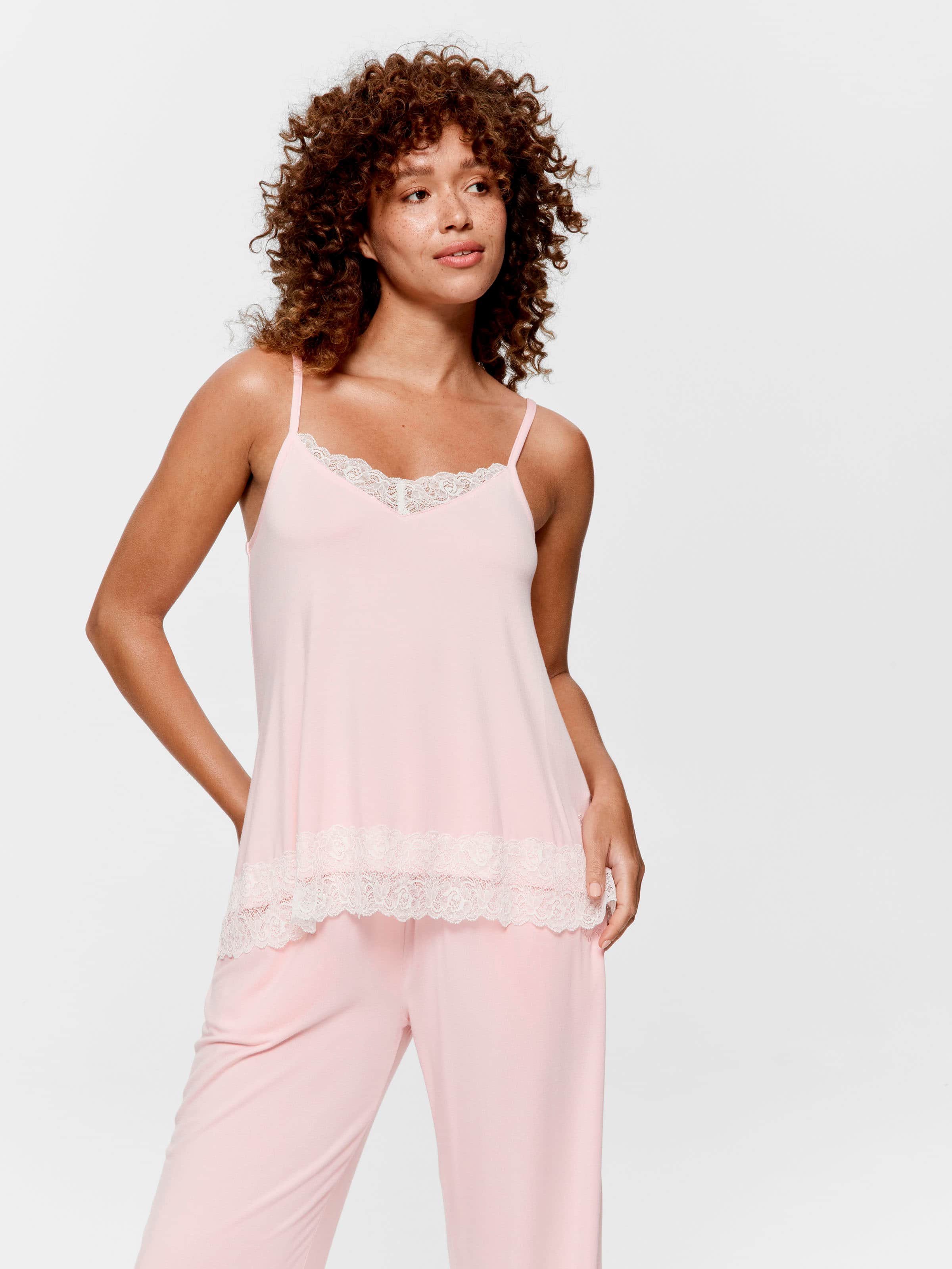 Pink Bamboo Jersey Lace Cami