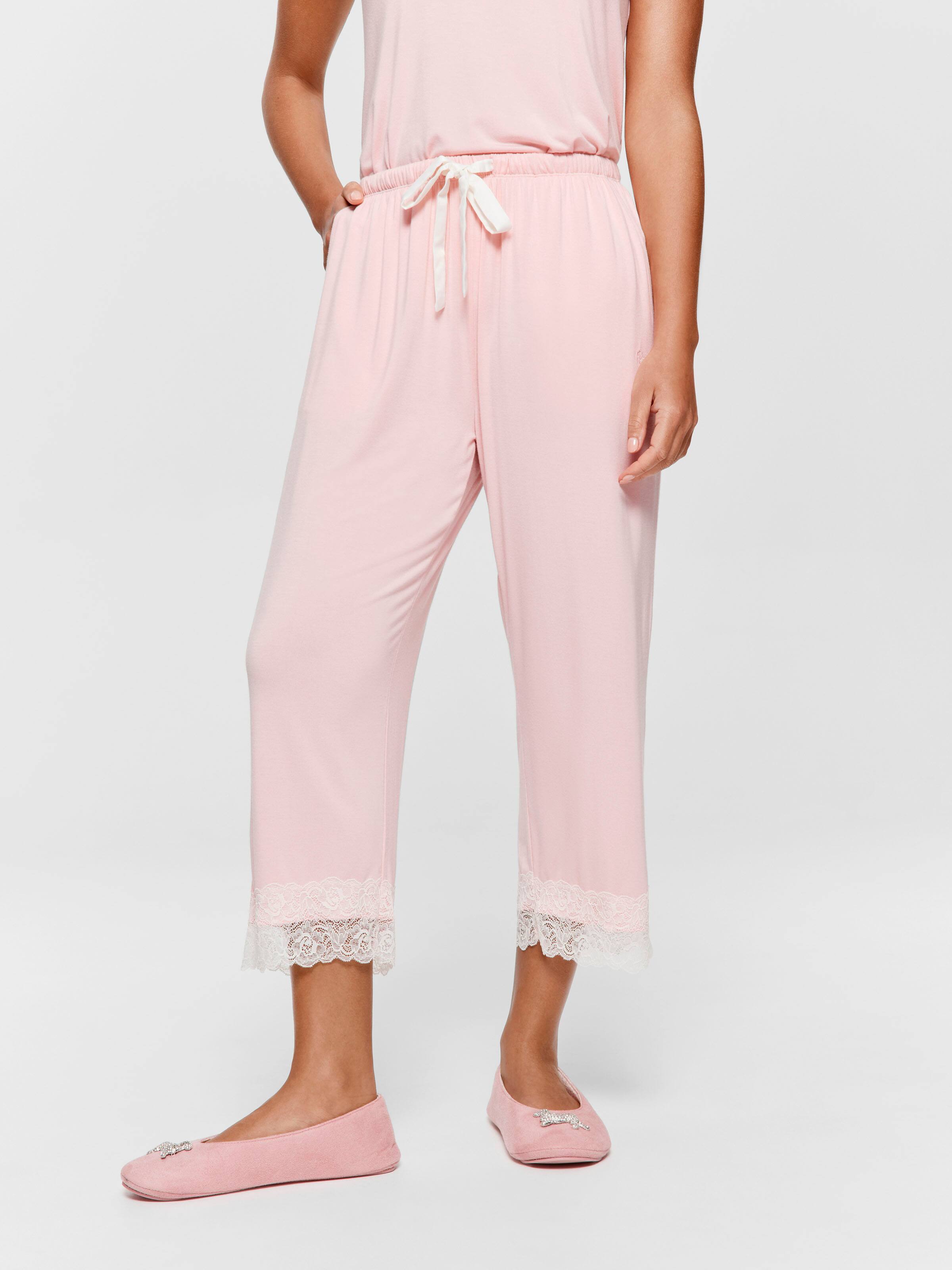 Pink Bamboo Jersey Lace 3/4 Pj Pant