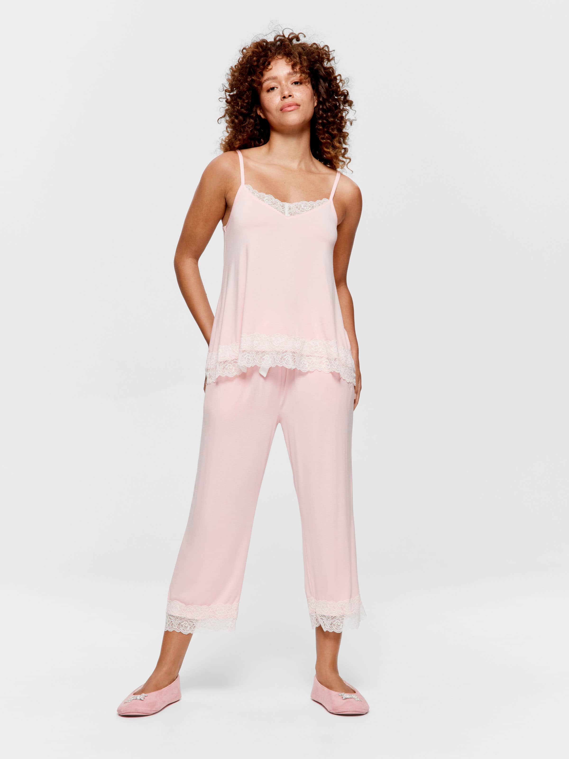 Pink Bamboo Jersey Lace 3/4 Pj Pant