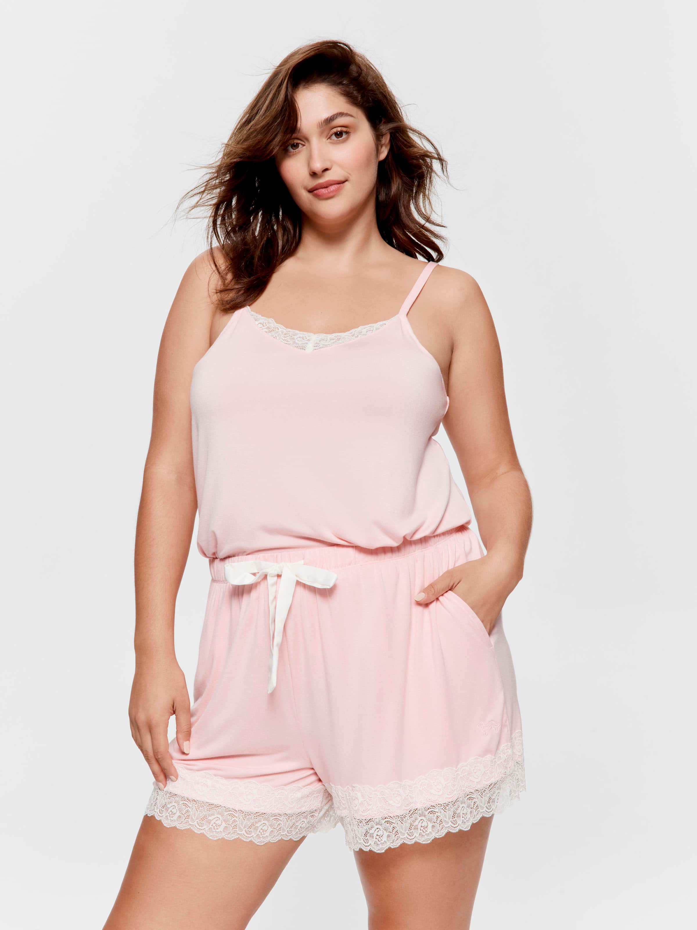 P.A. Plus Pink Bamboo Jersey Lace Mid Short