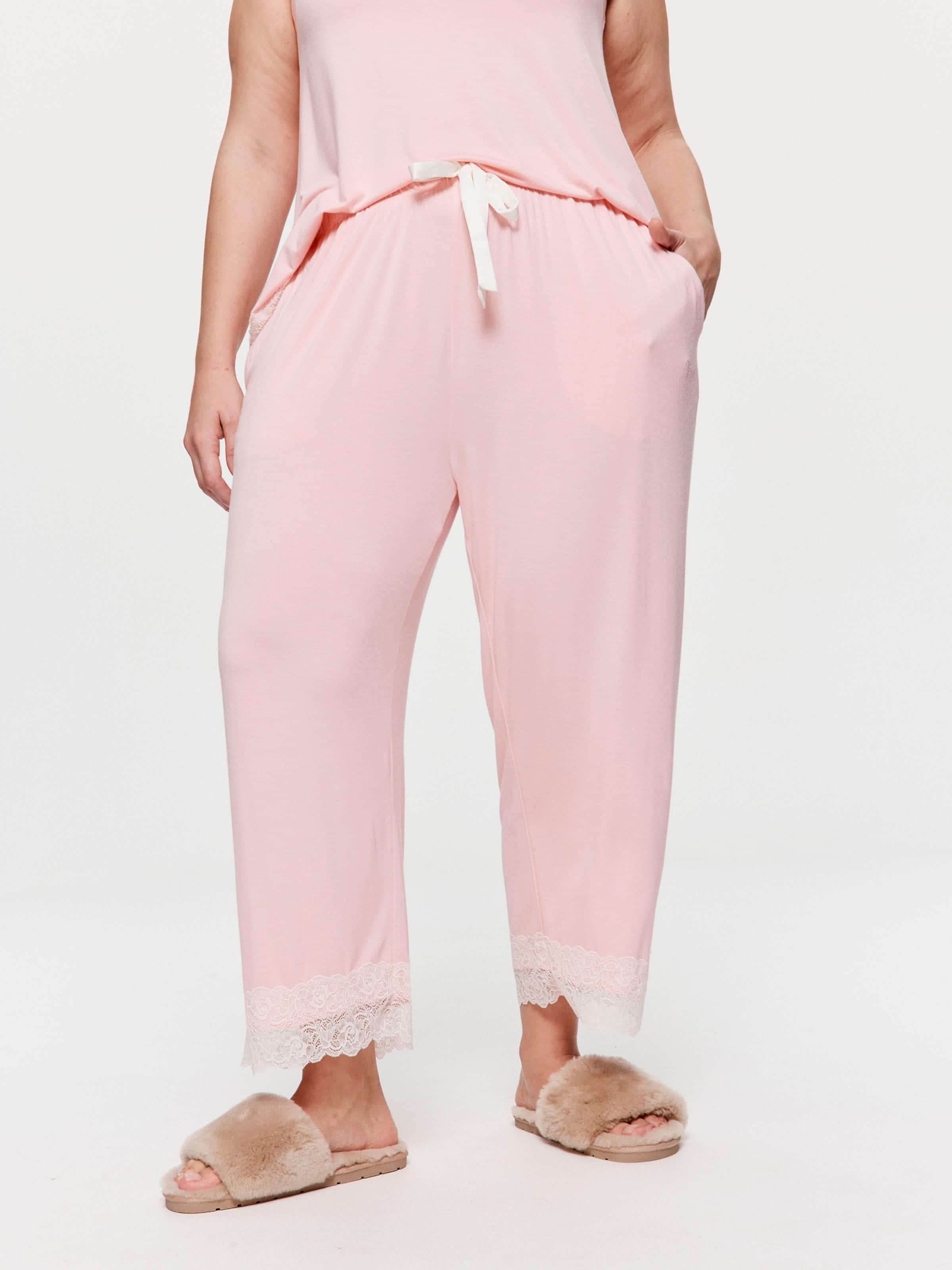 P.A. Plus Pink Bamboo Jersey Lace 3/4 Pj Pant