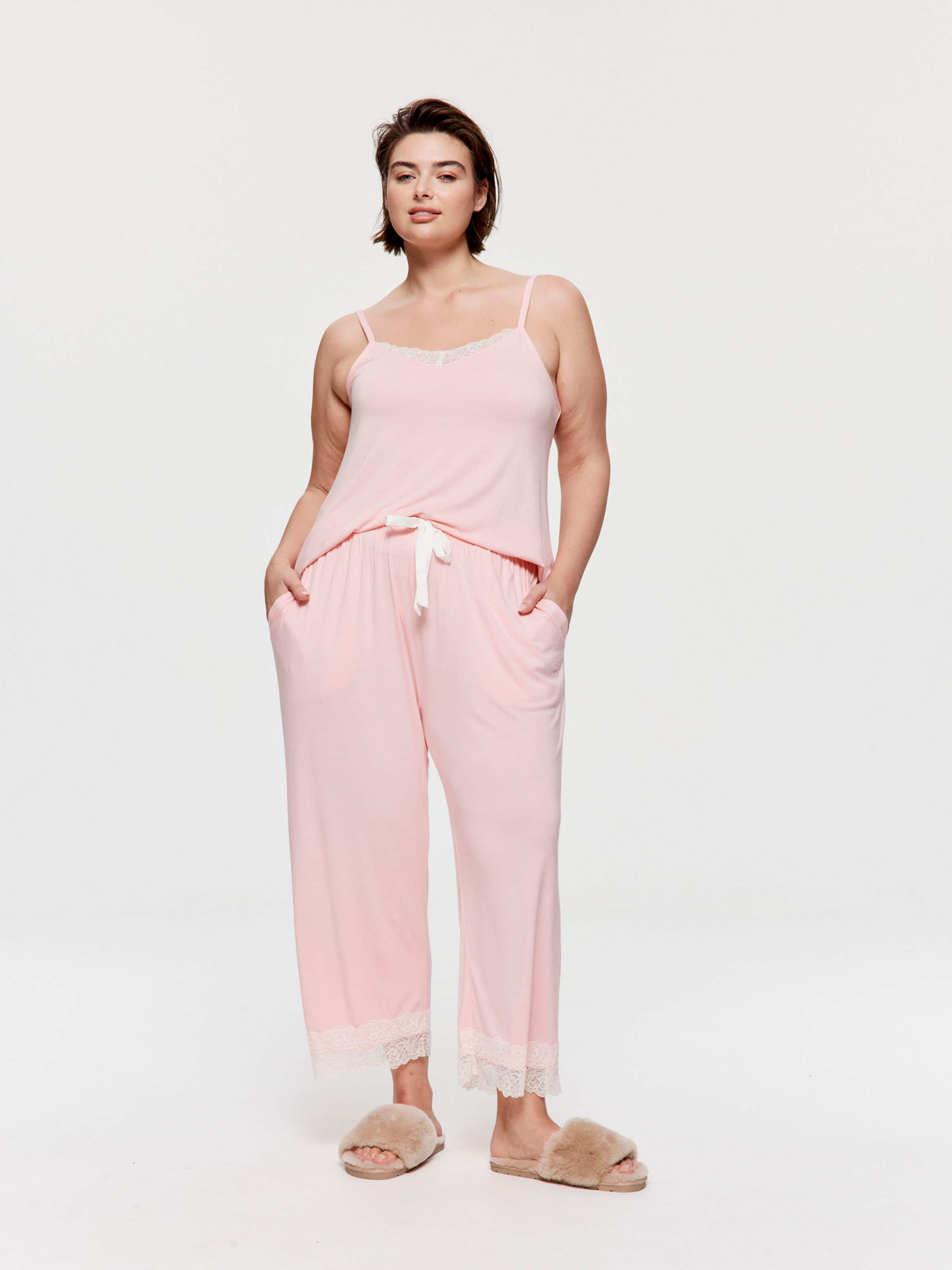 P.A. Plus Pink Bamboo Jersey Lace 3/4 Pj Pant