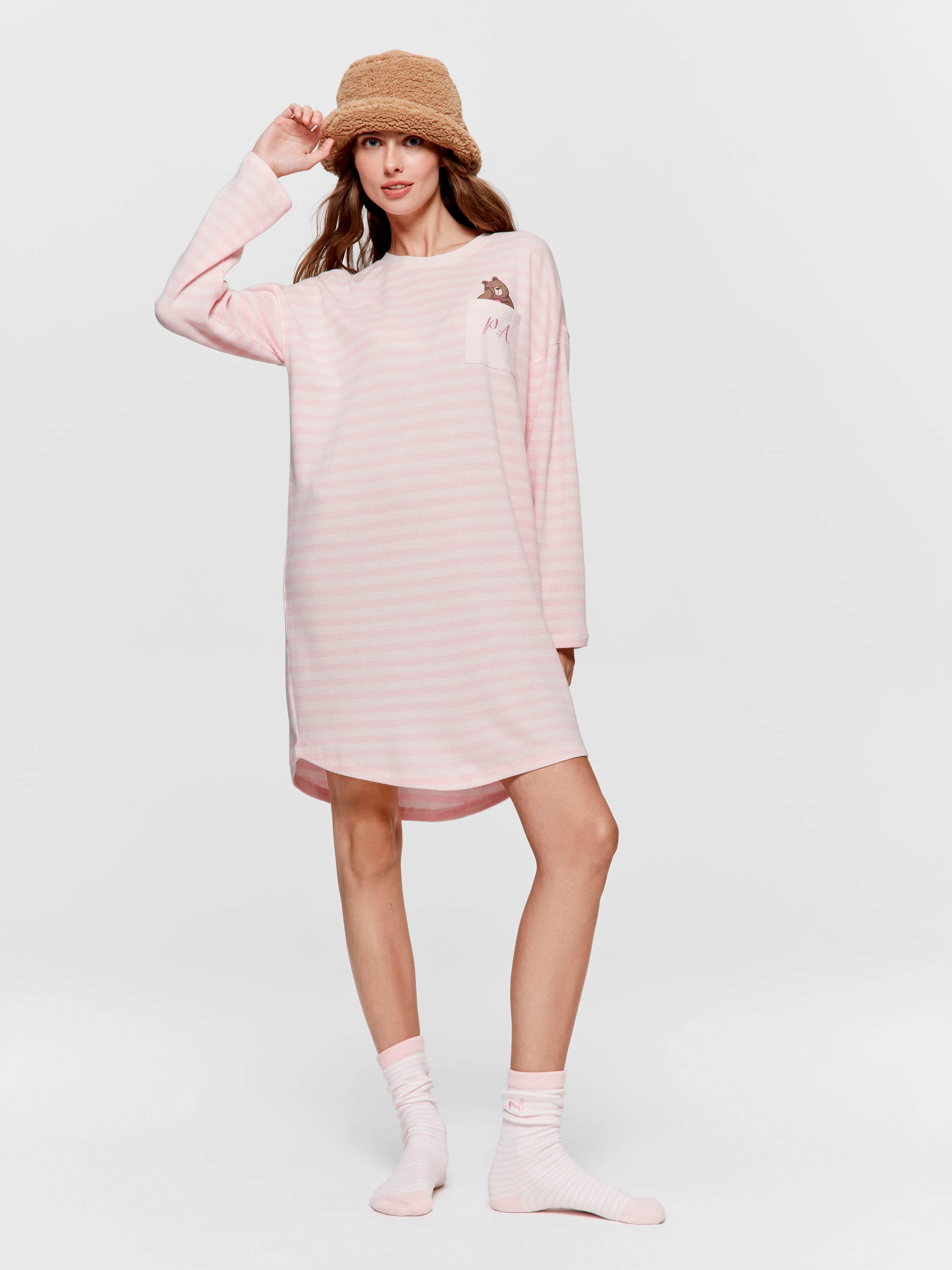 Waffle Stripe Sleepy Bear Nightie