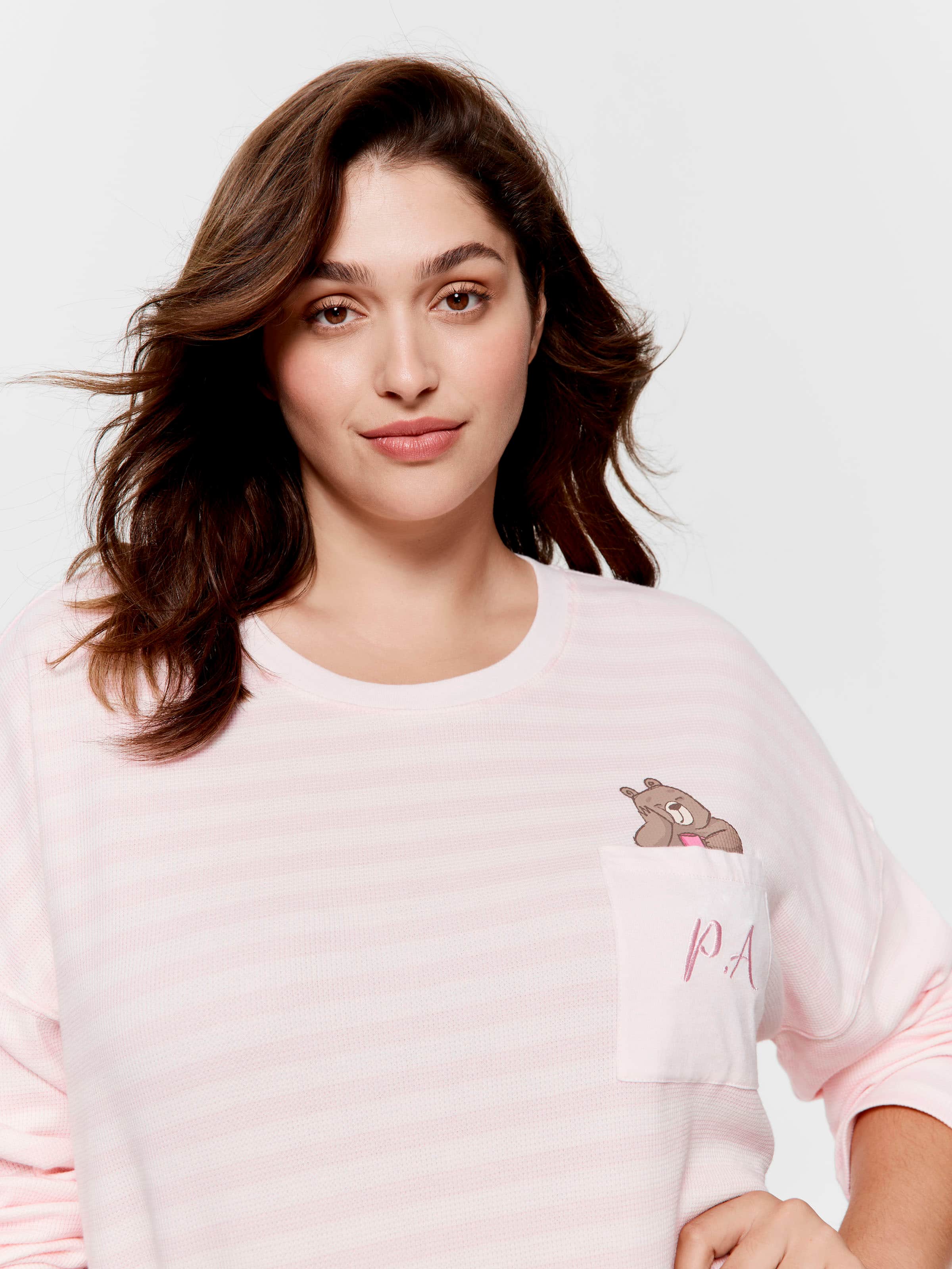 P.A. Plus Waffle Stripe Sleepy Bear Nightie