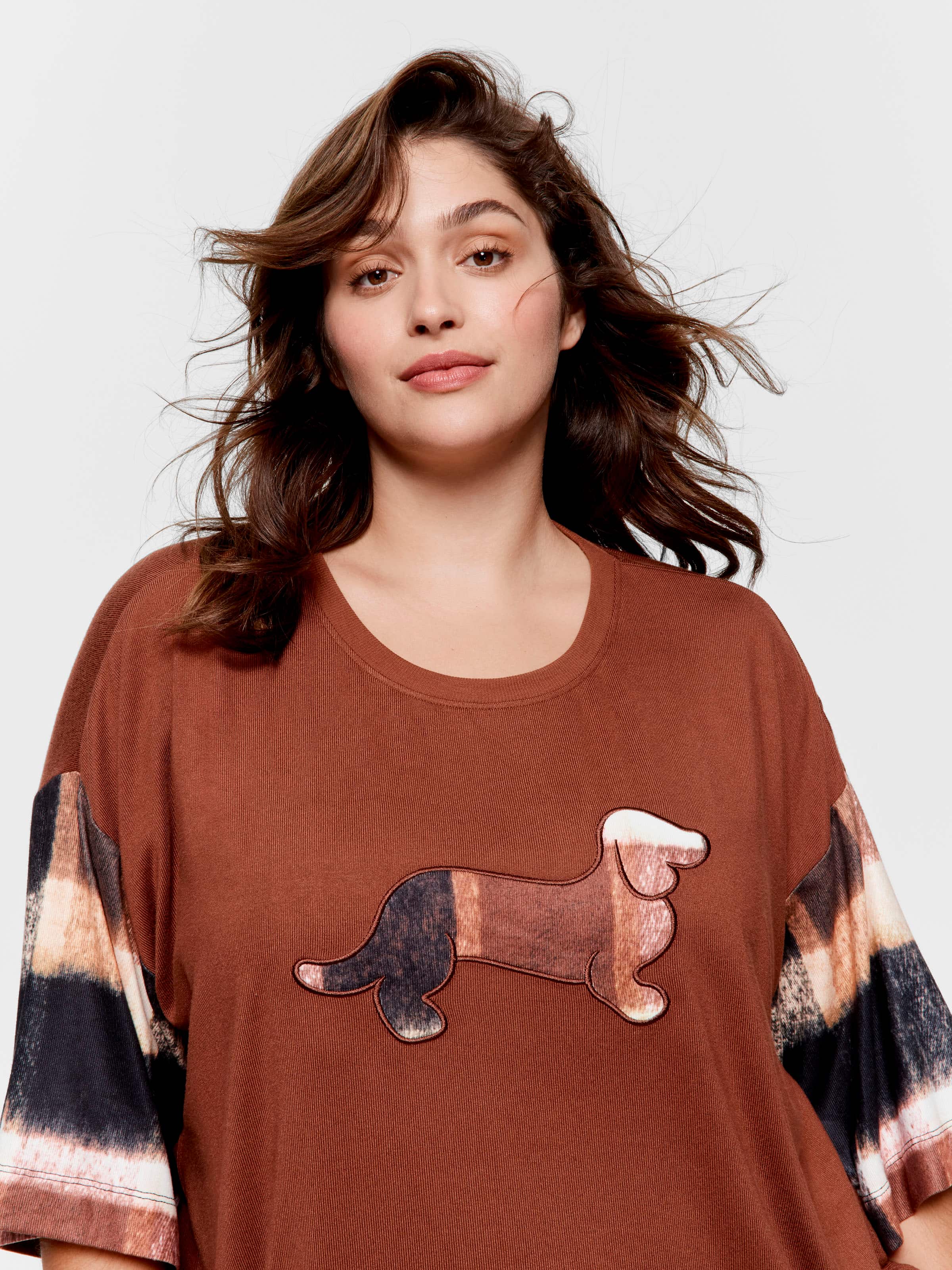 P.A. Plus Brown Check Plush Logo Oversized Tee