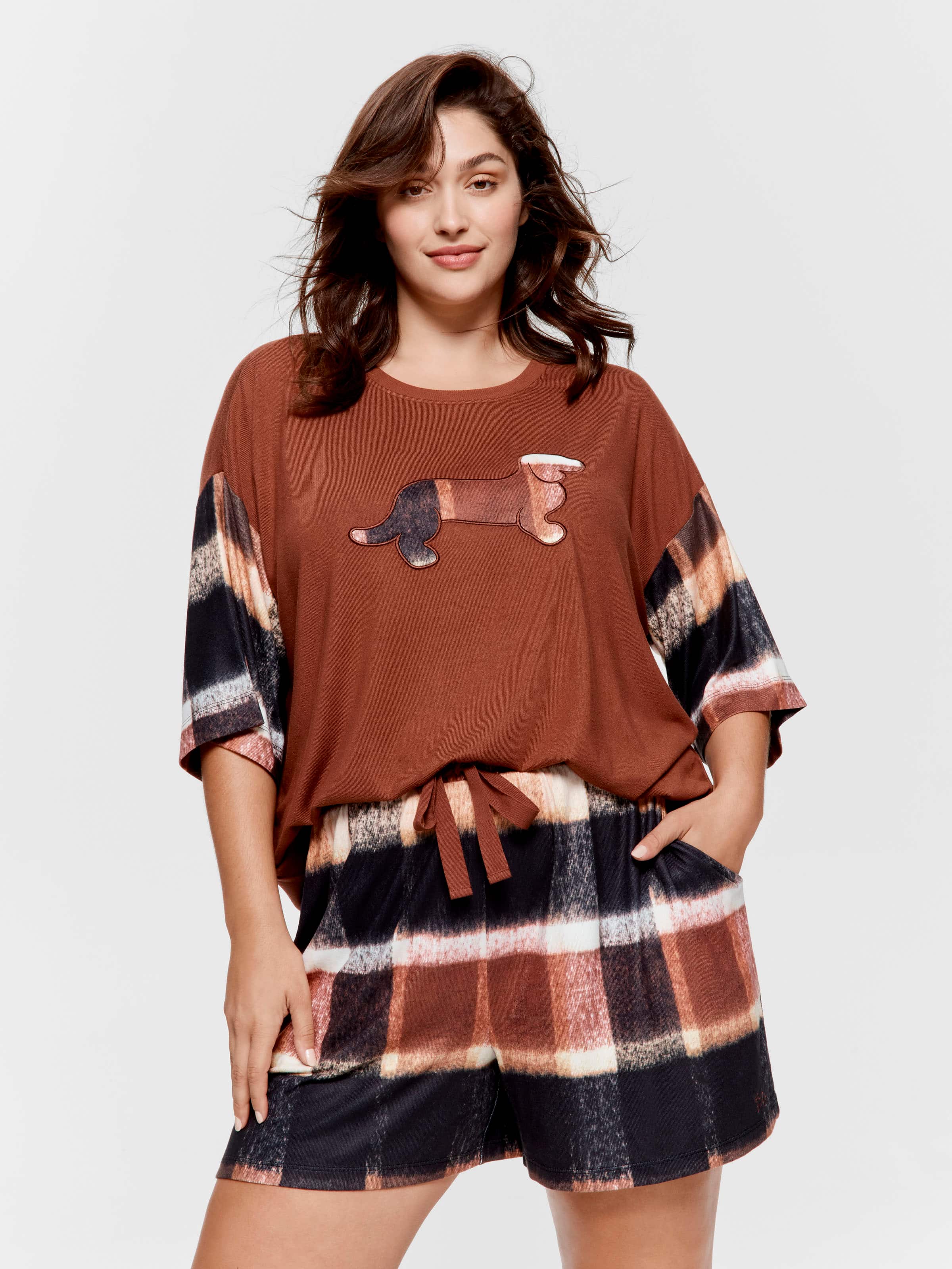 P.A. Plus Brown Check Plush Long Short