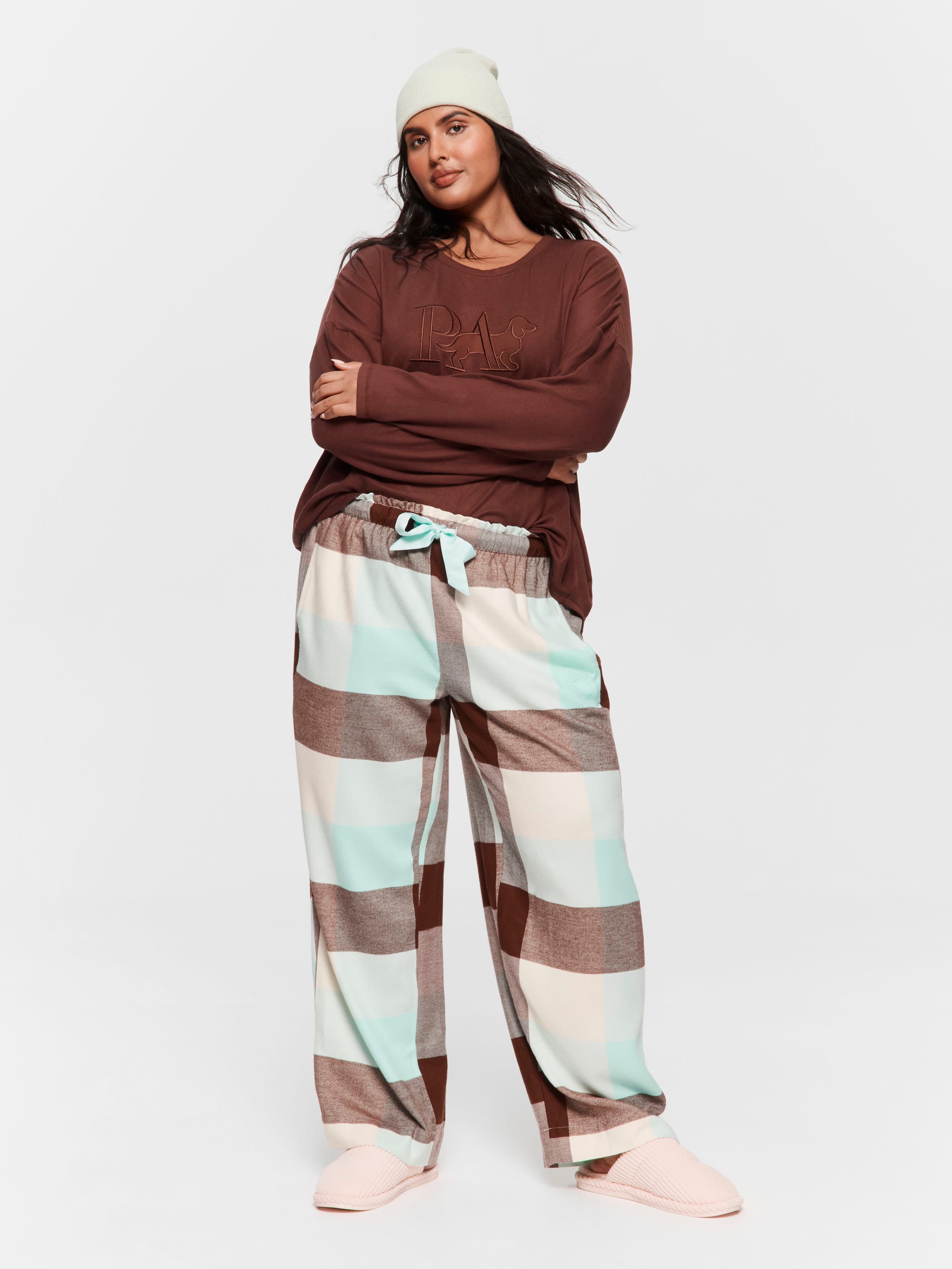 P.A. Plus Mint Choc Check Bamboo Flannelette Wide Leg Pj Pant