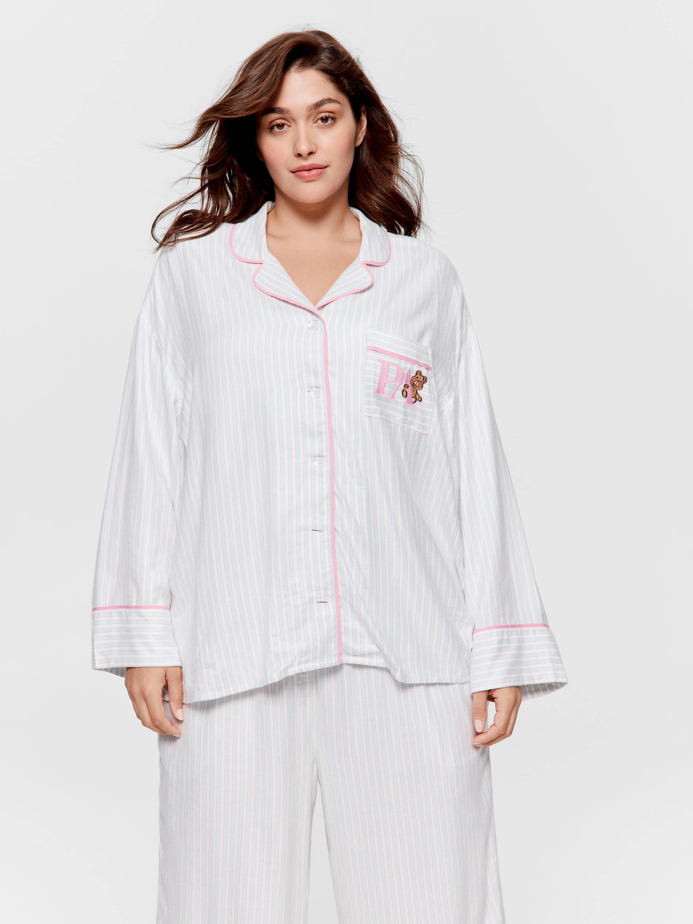 P.A. Plus Mint Candy Stripe Viscose Flannelette Long Sleeve Shirt